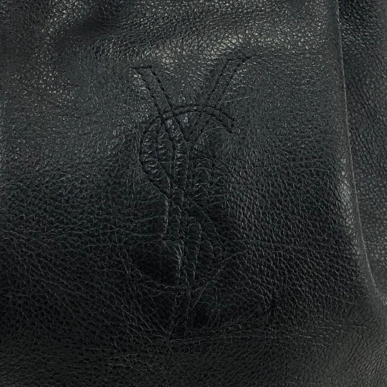 Yves Saint Laurent YSL Logo Leather Drawstring Crossbody Shoulder bag Black Vintage 6uy7tz