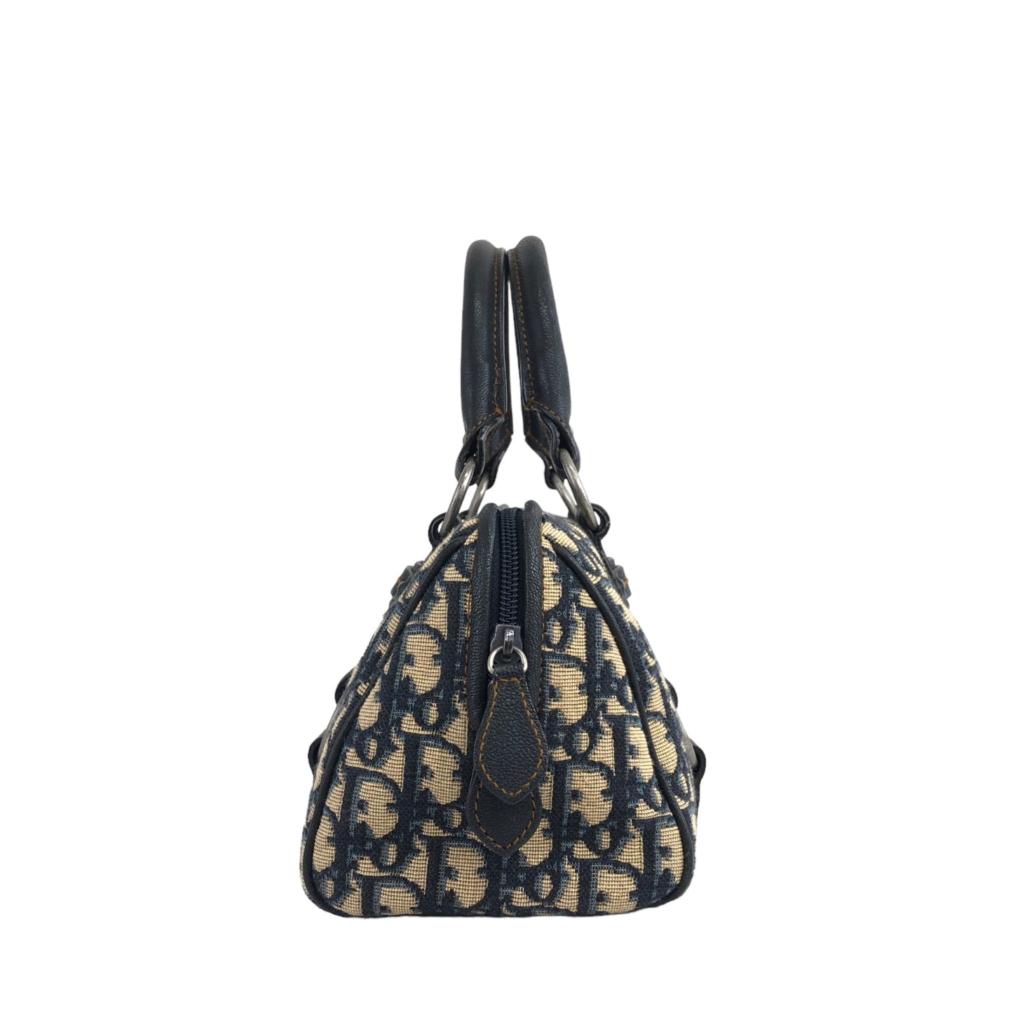 Christian Dior Trotter CD Logo 提花皮革手提包波士頓包海軍藍復古 aminvy