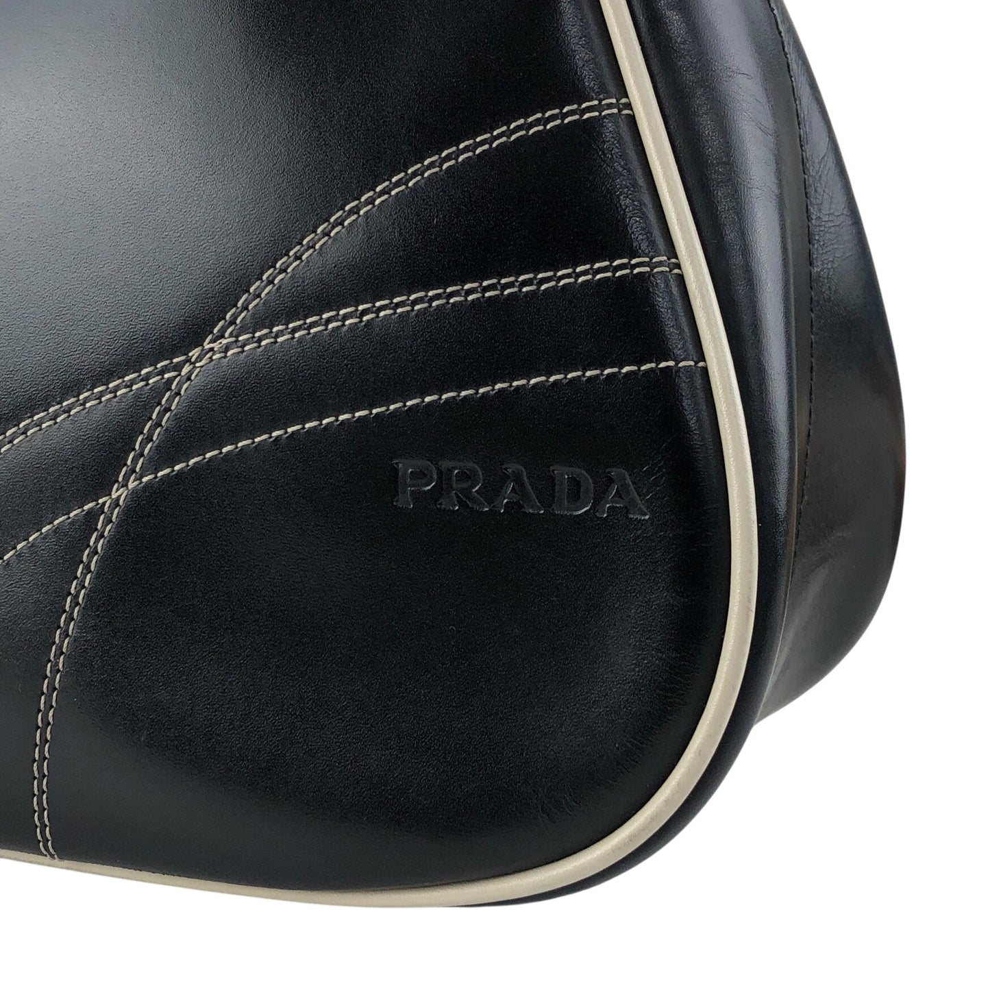 PRADA Stitch Shoulder bag Hobobag Black Vintage tfesrt