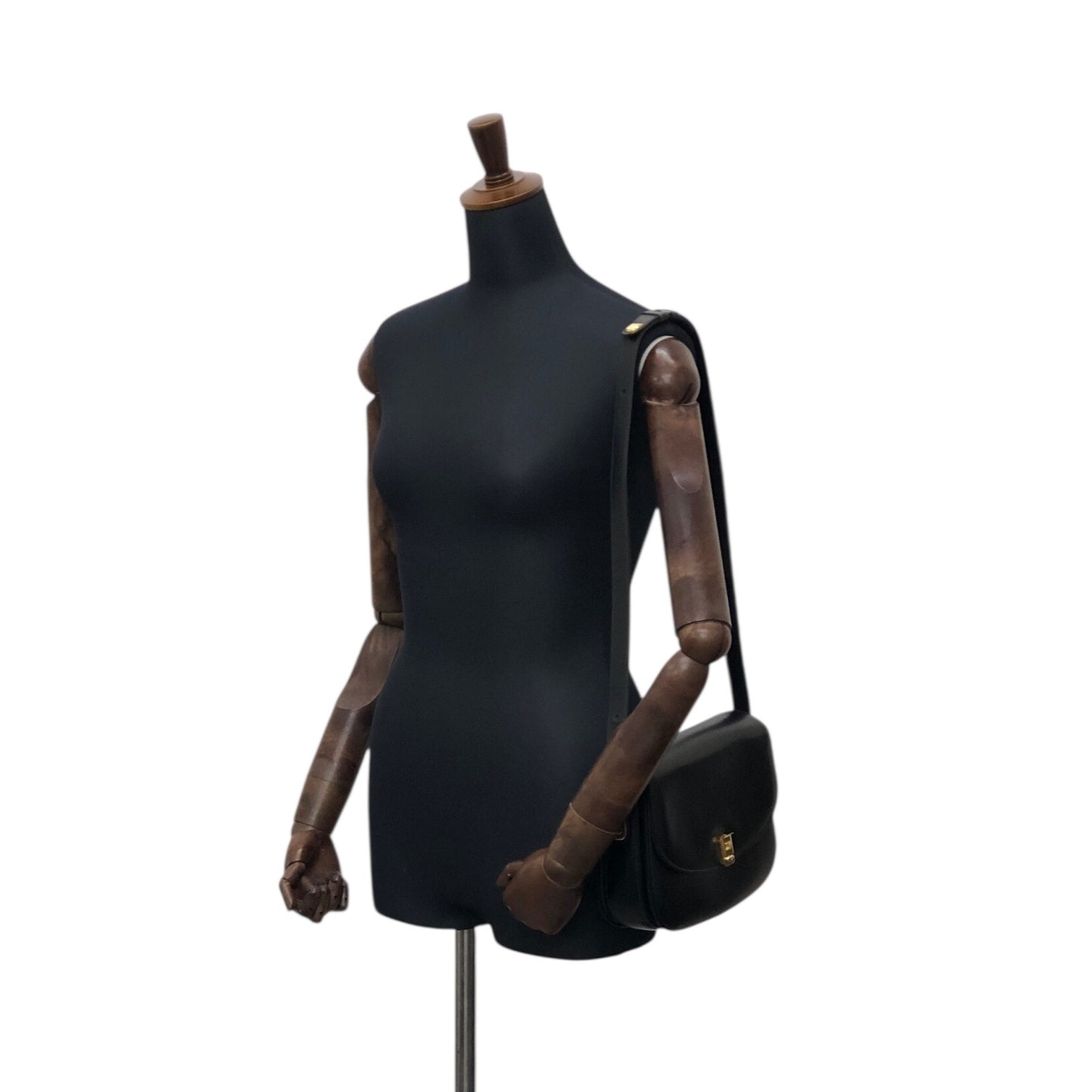CELINE Blason Front Buckle Shoulder bag Black Vintage ery5dr