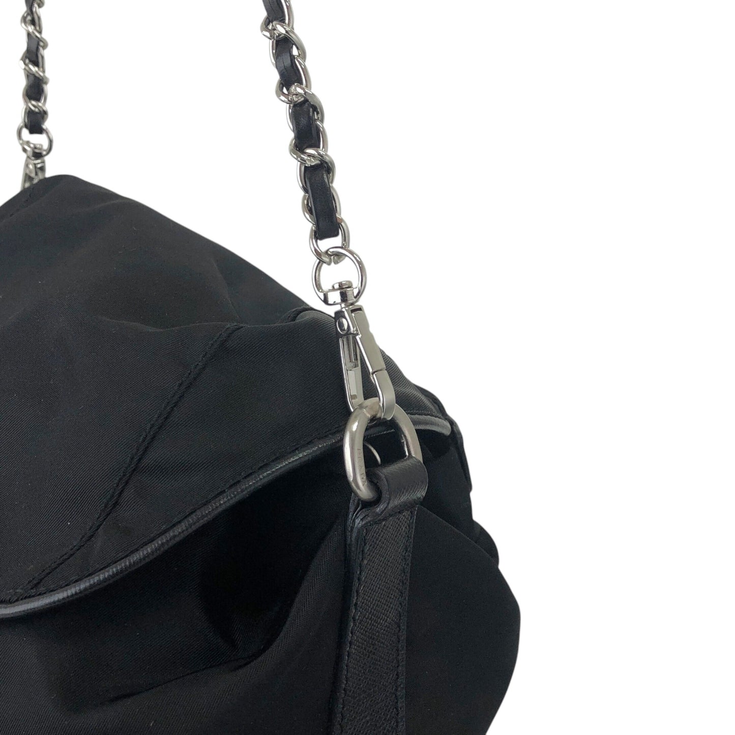 PRADA Triangle Logo Front Buckle Shoulder bag Black Vintage fkfvej
