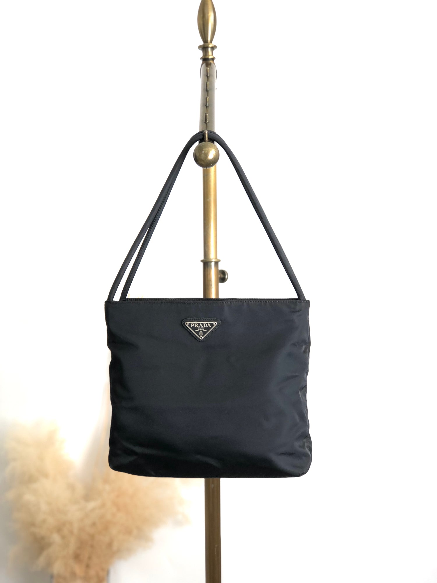 PRADA Tessuto Triangle Logo Handbag Black Vintage niprvk