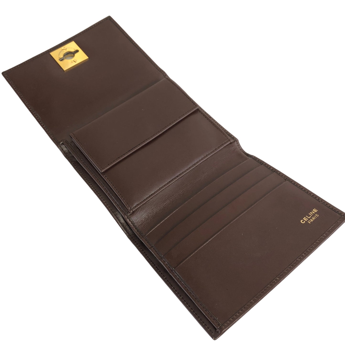 CELINE Gancini Trifold Wallet Brown Vintage 5ijktw