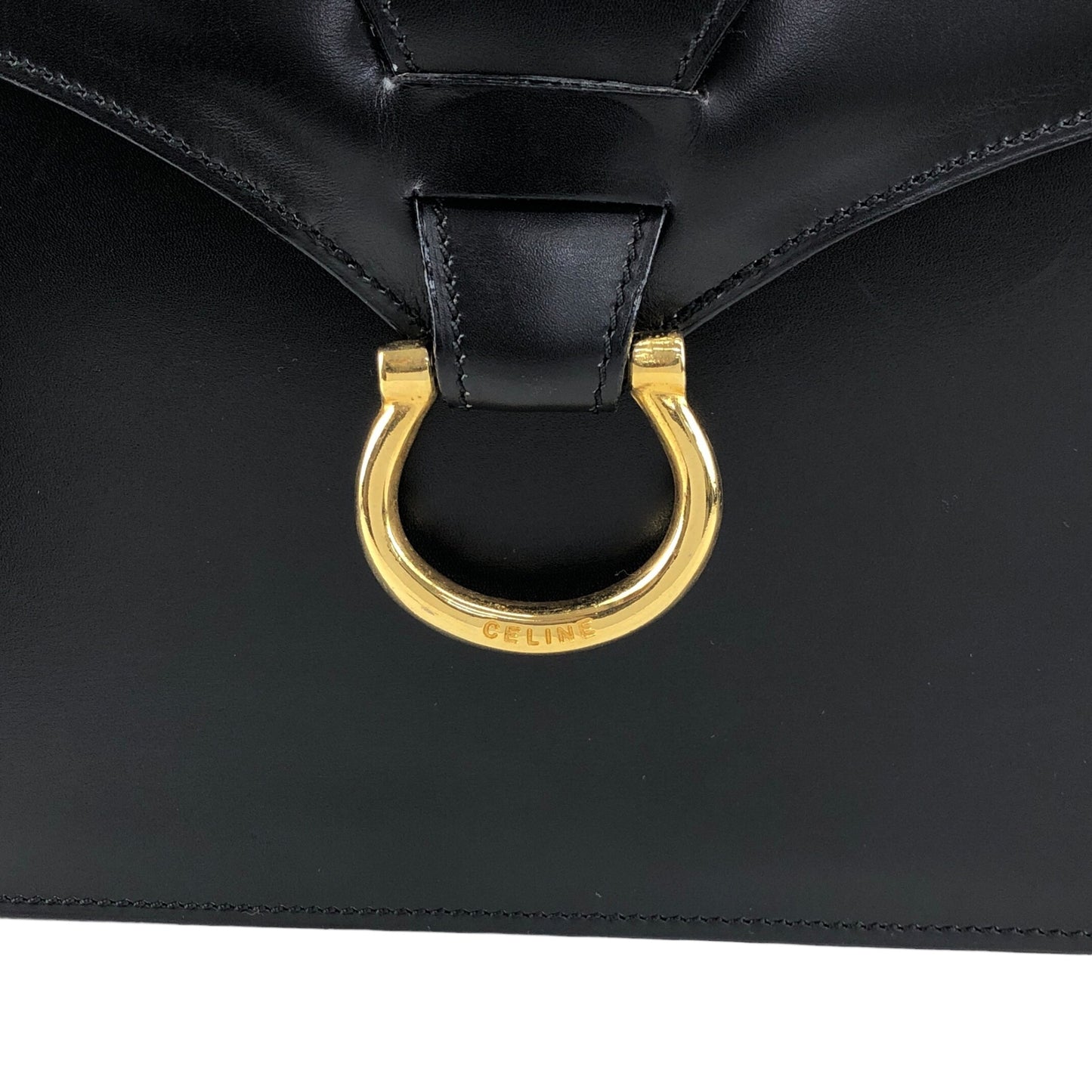 CELINE Horse Bit Top Handle Handbag Black Vintage b2e5yr