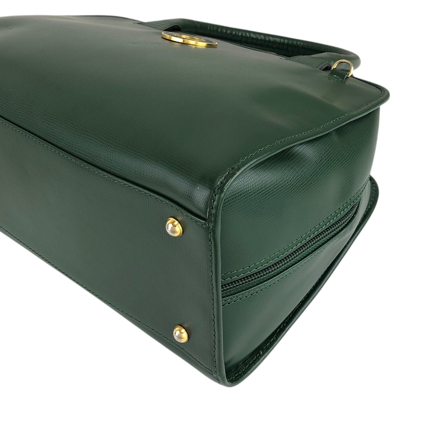 CELINE Circle Logo Two-way Handbag Shoulder bag Green Vintage 25jwbg