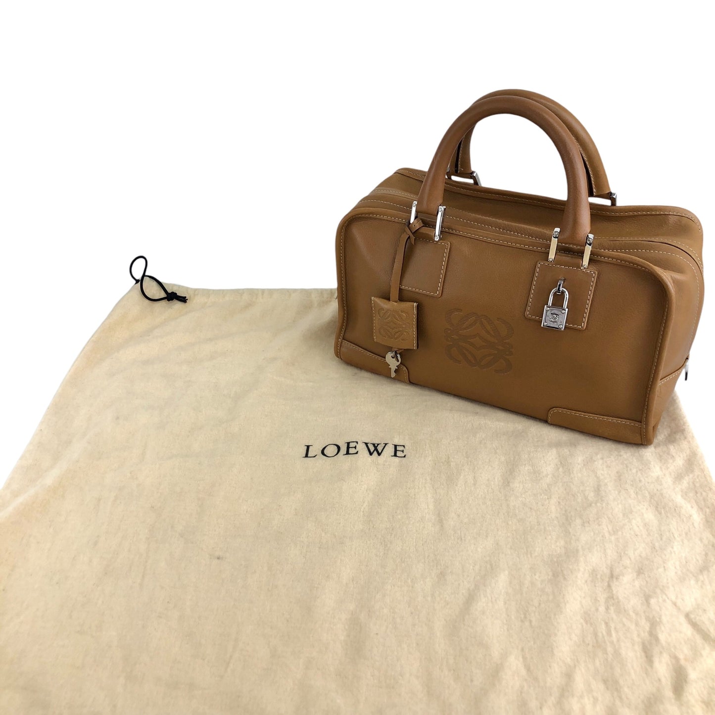 LOEWE Amazona28 Anagram Small Boston bag Handbag Brown Vintage gb6dbp