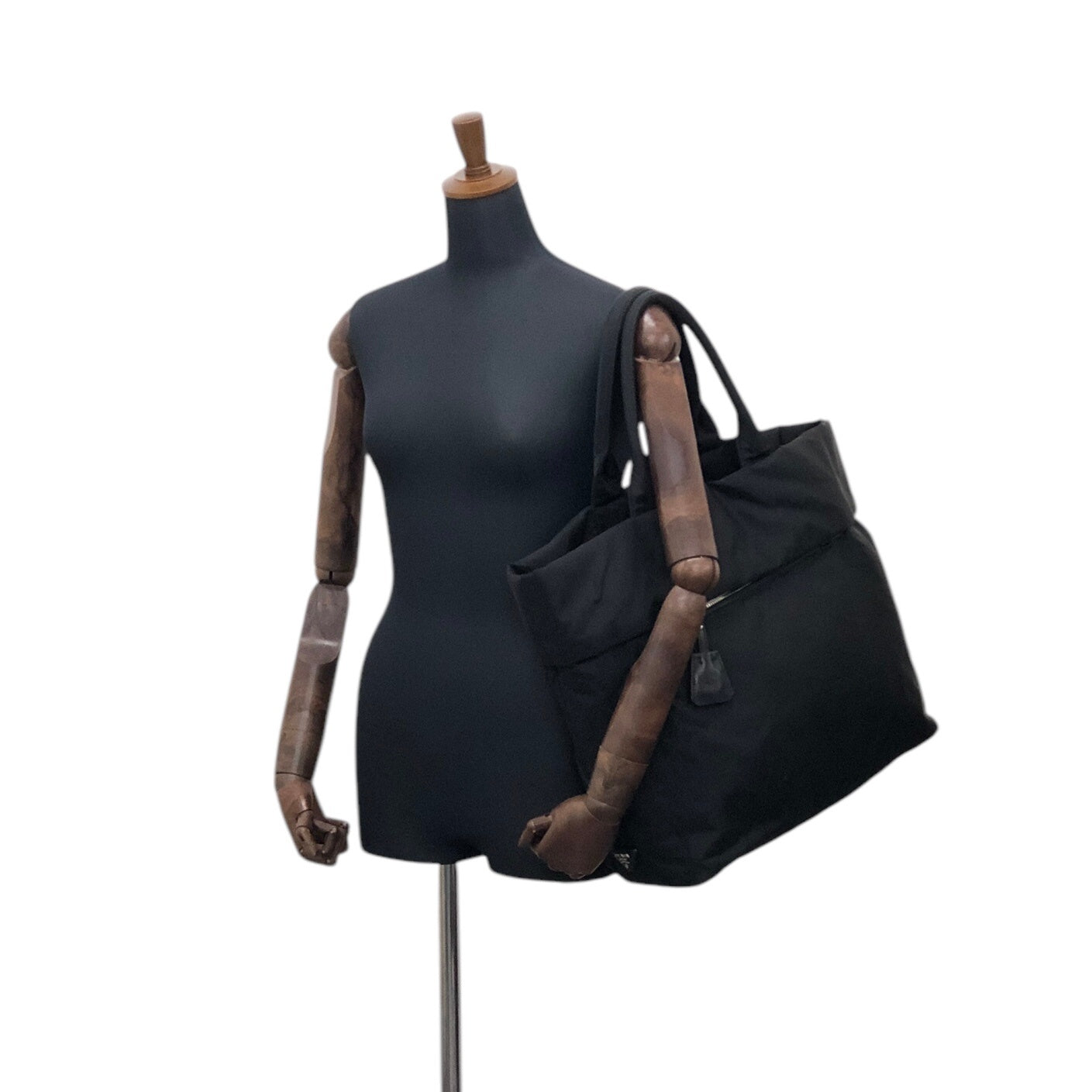 PRADA Triangle Logo Front Zipper Handbag Black Vintage eyn74f