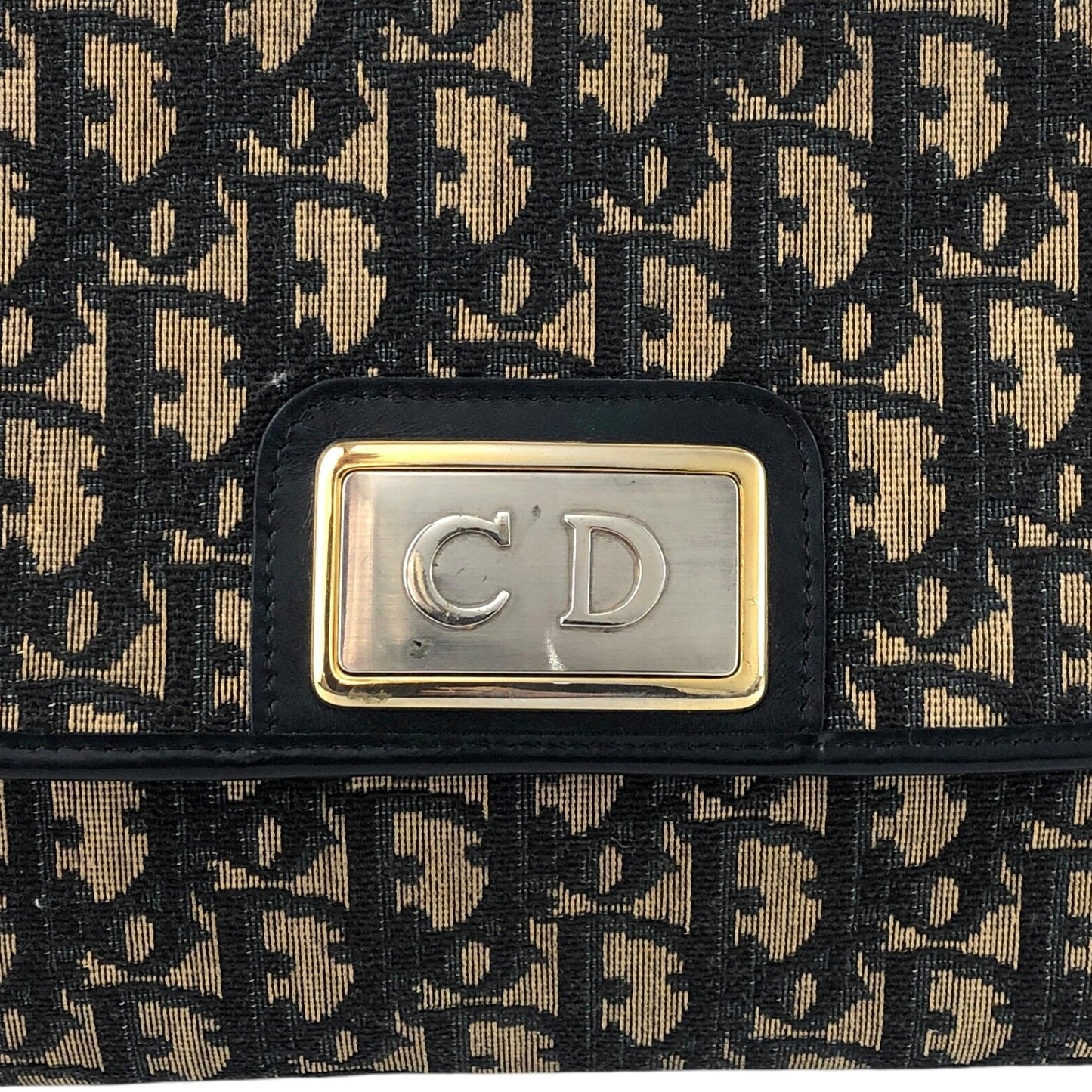 Christian Dior Trotter CD Logo Chain Shoulder bag Navy Vintage bmy3ab
