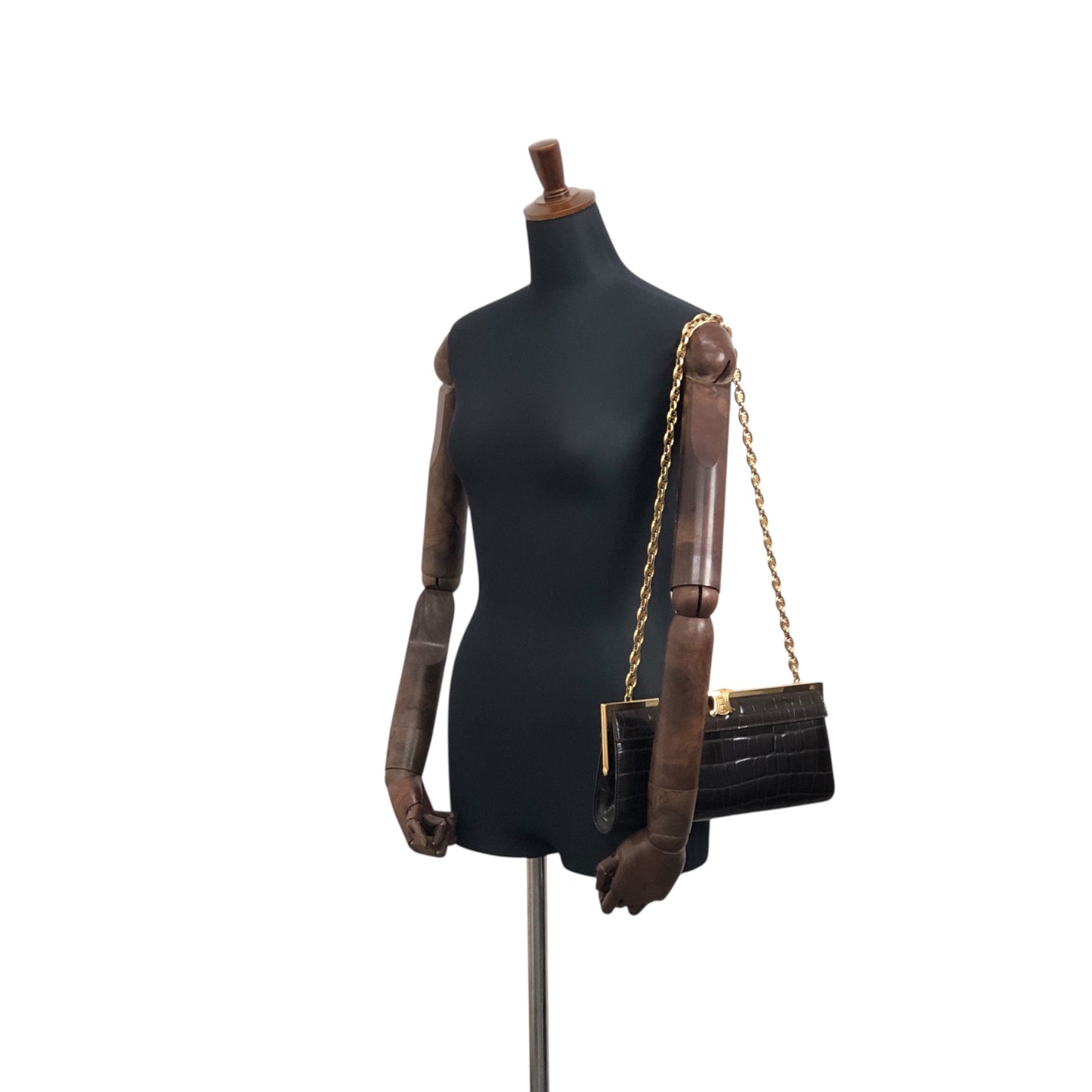 CELINE Triomphe Chain Shoulder bag Brown Vintage tedt2b