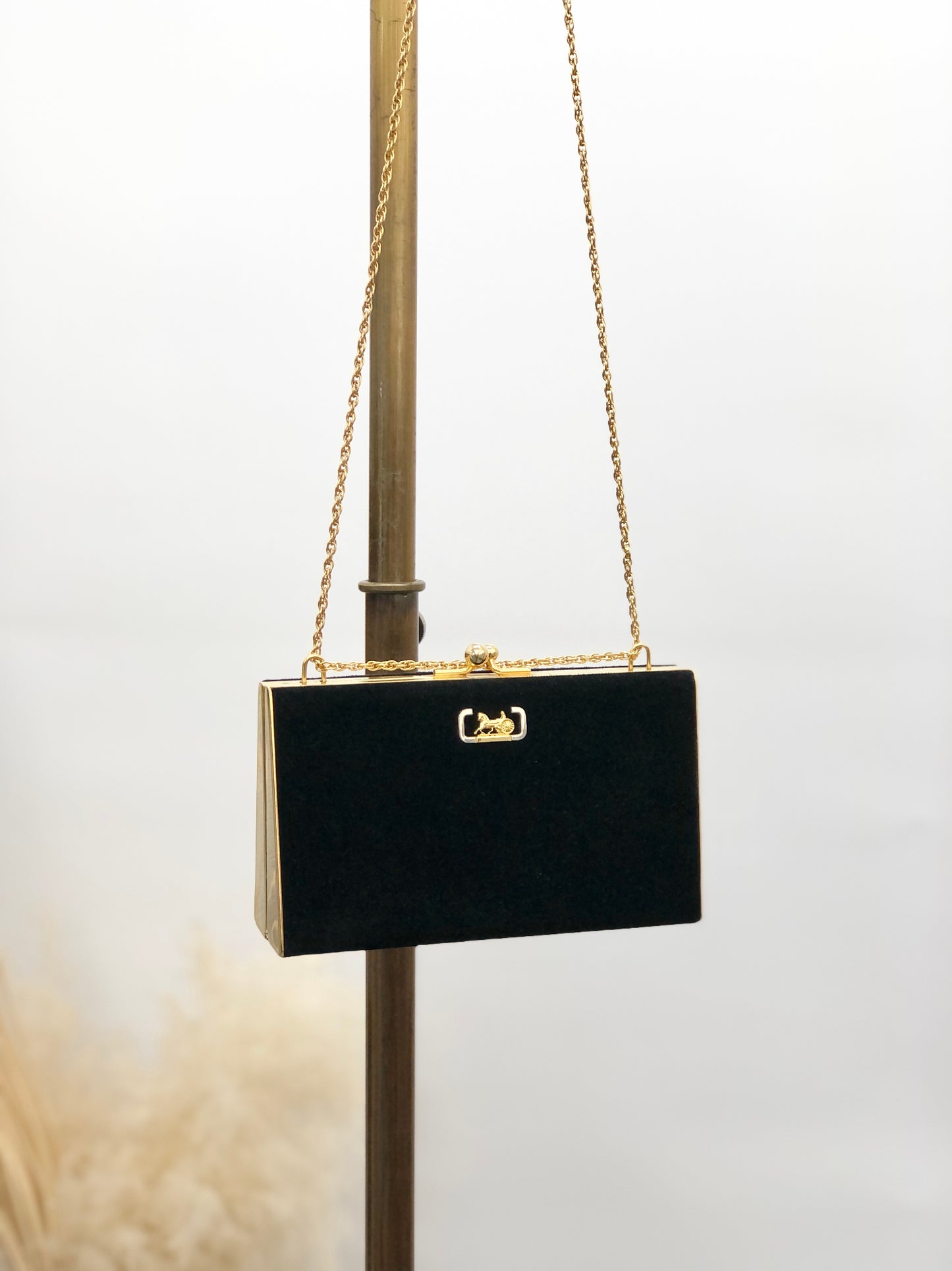 CELINE Horse Carriage Chain Shoulder bag Hobobag Black Vintage a875h8