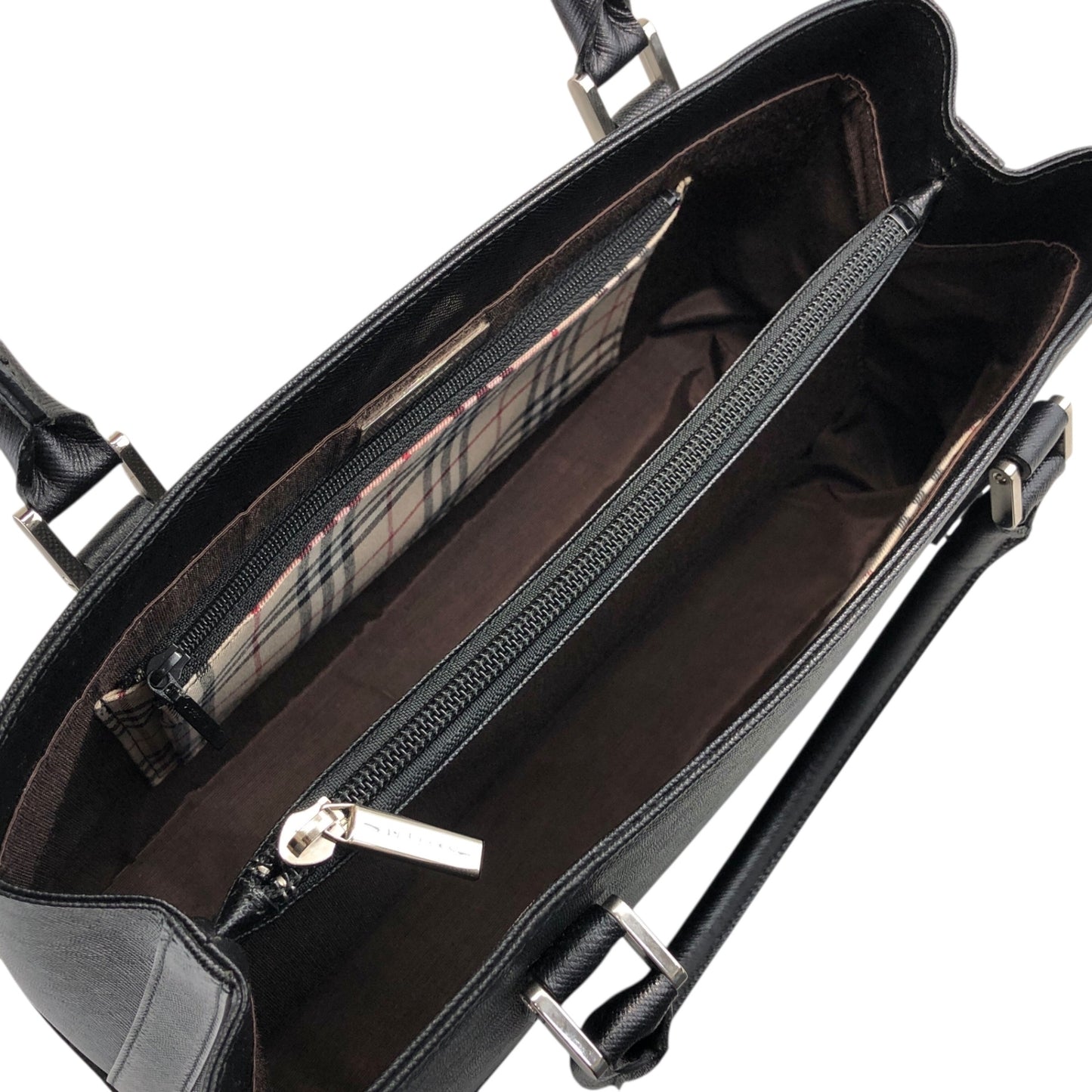 BURBERRY Logo Handbag Black Vintage 23ttty