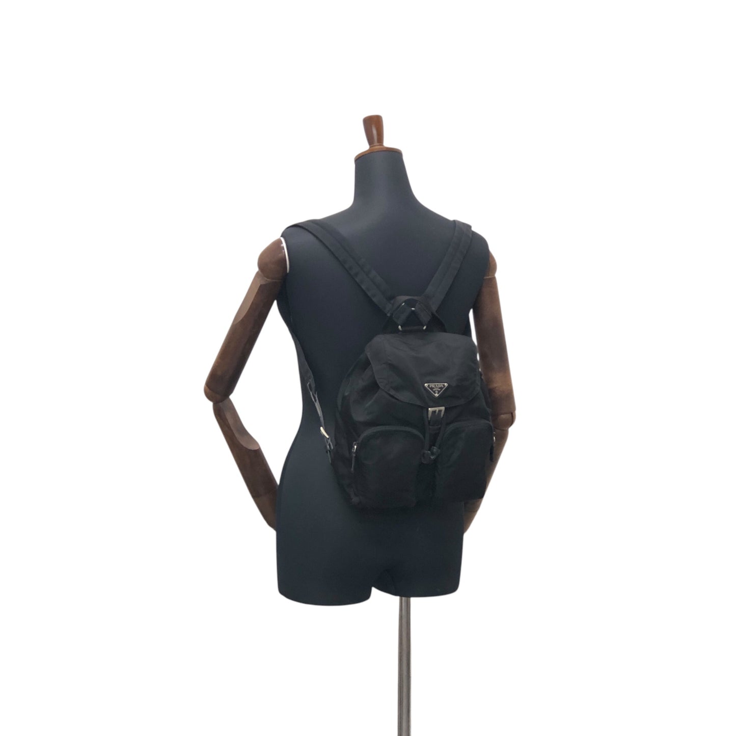 PRADA Triangle Logo Double Pocket Backpack Black Vintage mxtwf5
