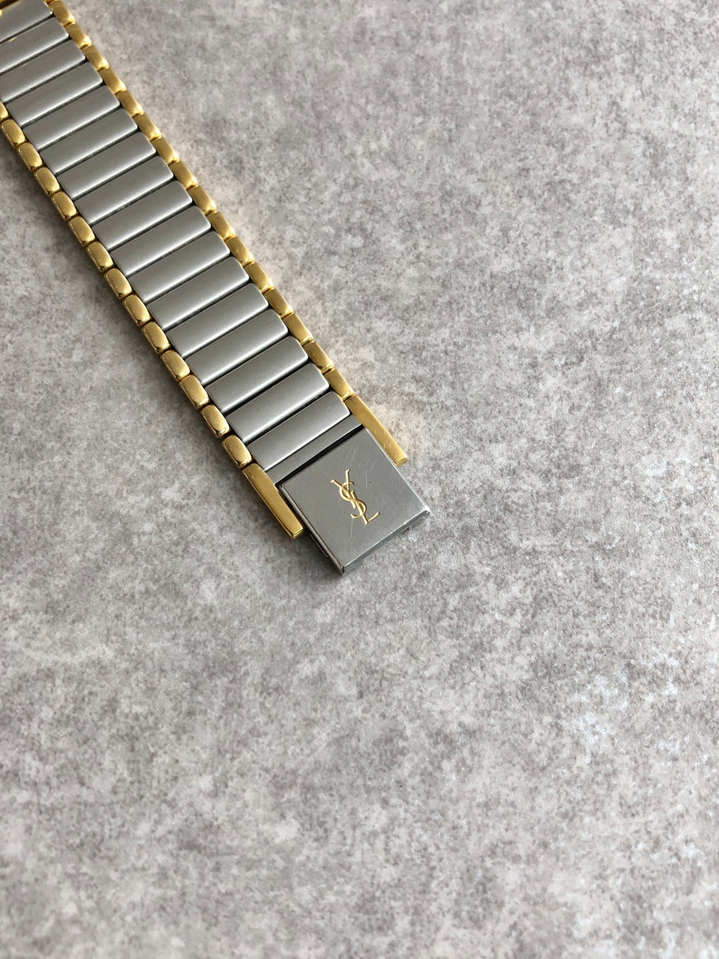 Yves Saint Laurent YSL Logo Quartz Watch Silver×Gold Vintage yyi2d7