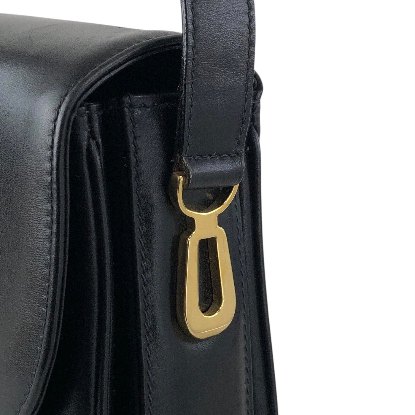 CELINE Blason Front Buckle Shoulder bag Black Vintage ery5dr