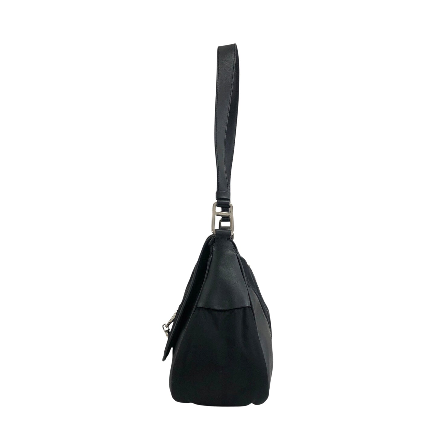 PRADA Triangle Logo Front Buckle Shoulder bag Black Vintage dwjuwu