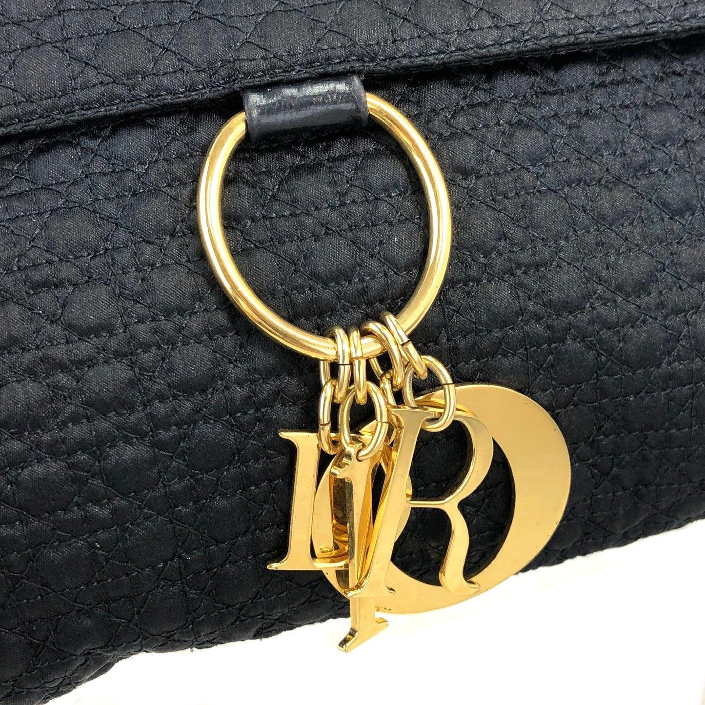 Christian Dior Cannage Logo Charm Nylon Chain Shoulder bag Navy Vintage i7uukd