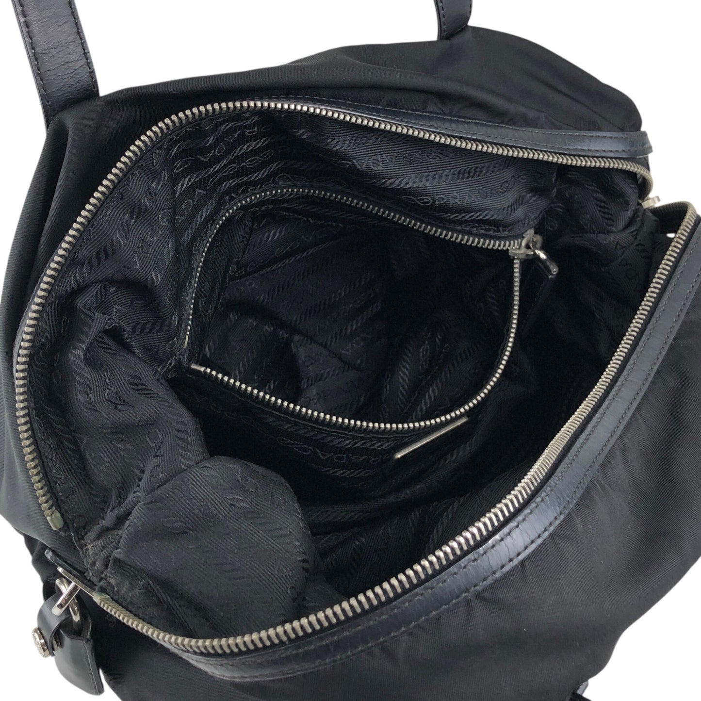 PRADA Tessuto Triangle Logo Small Boston bag Handbag Black Vintage pde7em