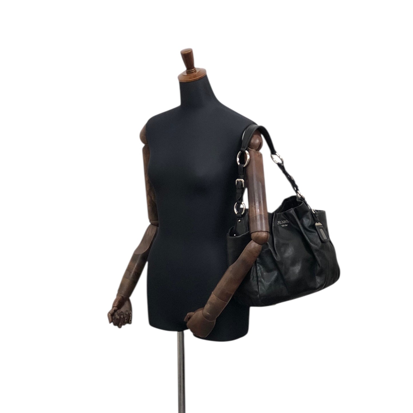 PRADA Logo Shoulder bag Hobobag Black Vintage pbitjd