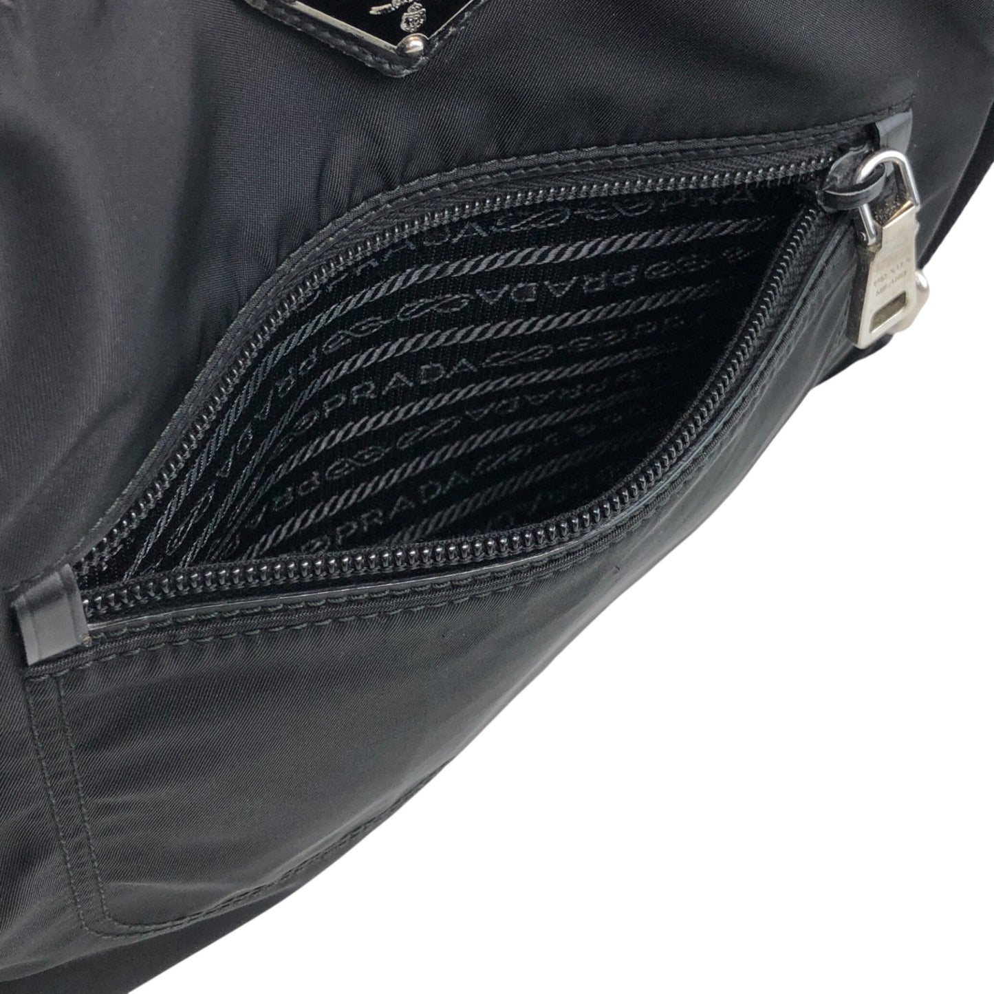 PRADA Tessuto Triangle Logo Front Pocket Shoulder bag Black Vintage viexpn