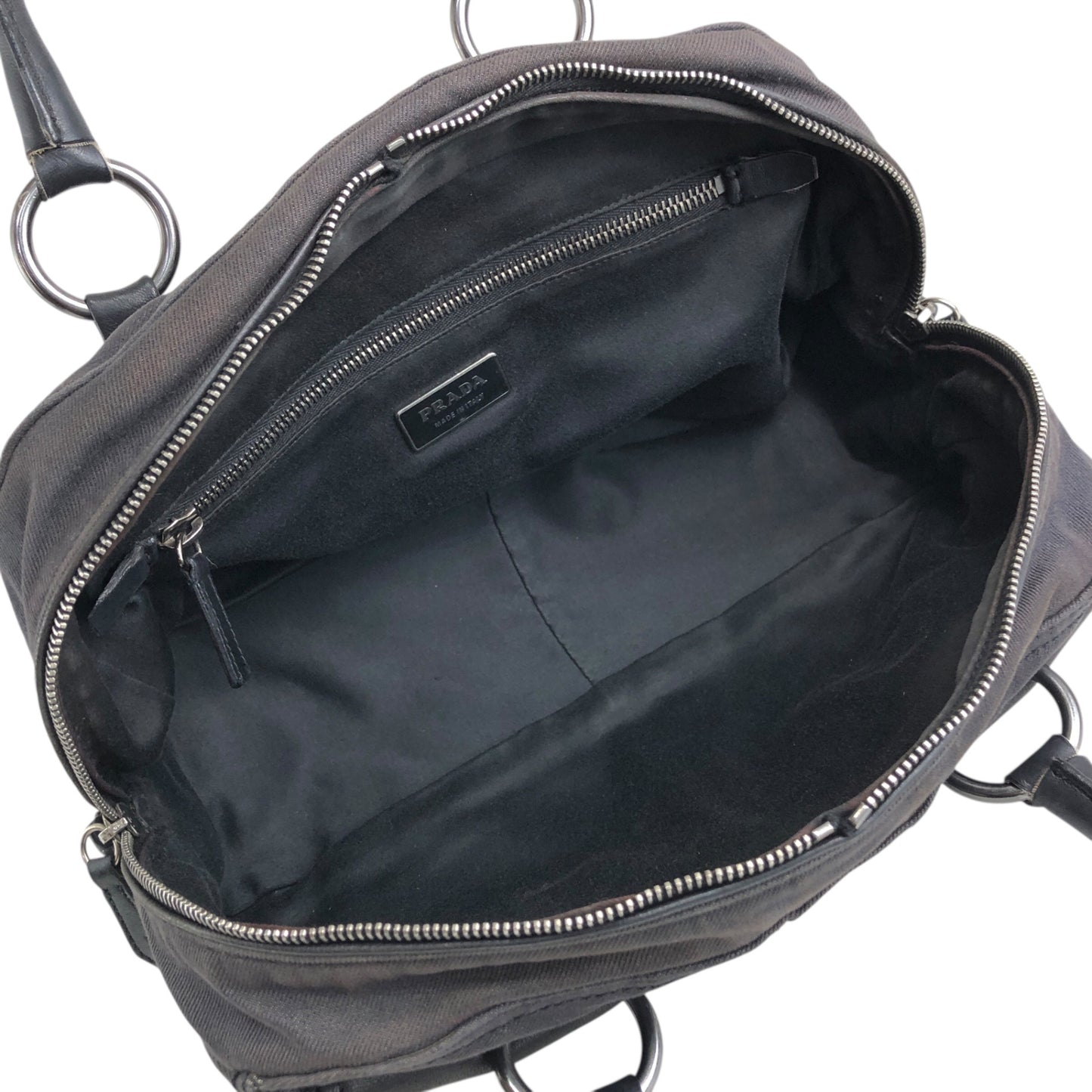 PRADA Triangle Logo Front Pocket Small Boston bag Handbag Black Vintage 7uz66d