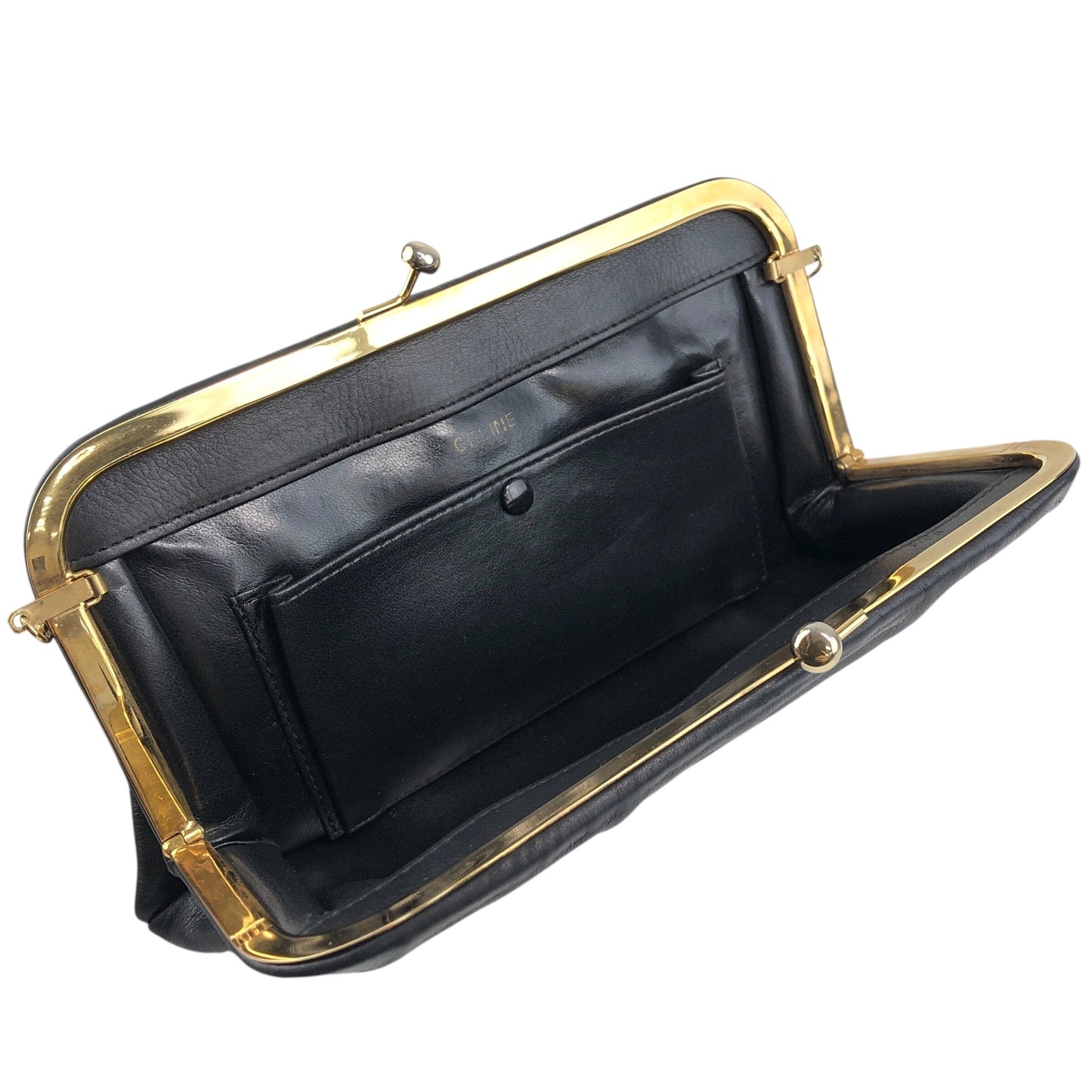CELINE Blason Metal Clasp Chain Shoulder bag Black Vintage 5isej6