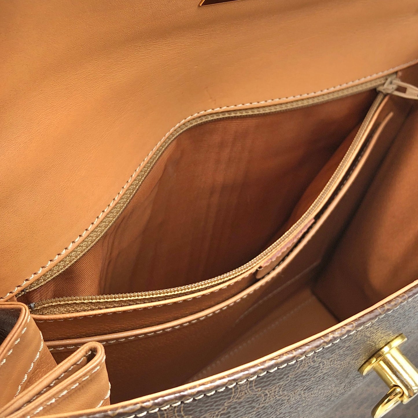 CELINE Macadam Gancini Top Handle Handbag Brown Vintage b7vuin