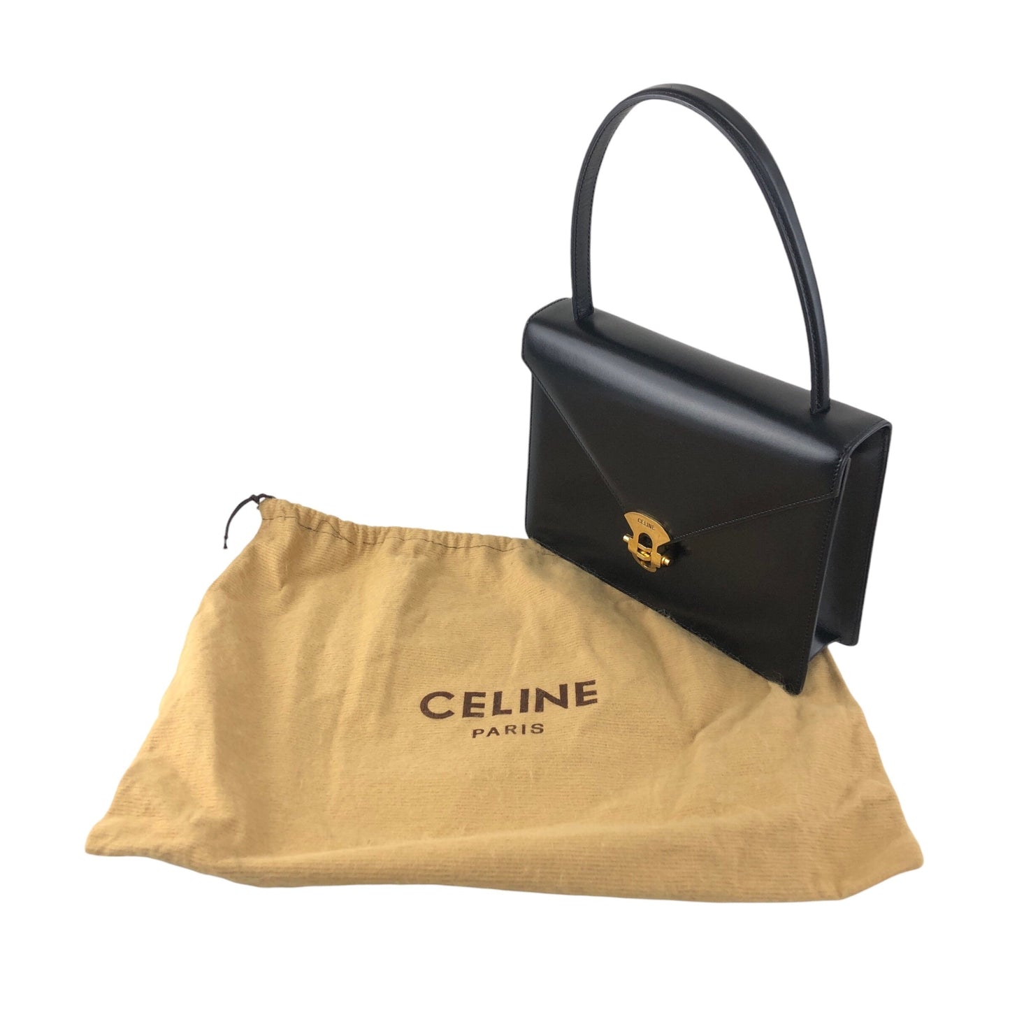 CELINE Logo Top Handle Handbag Black Vintage t8gzij