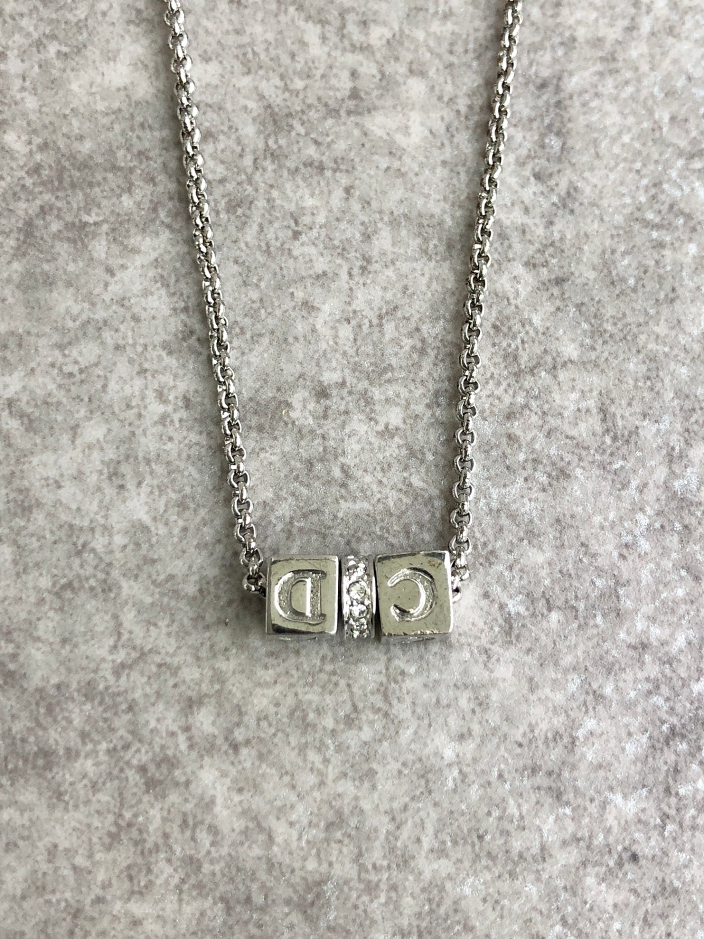 Christian Dior CD Logo Rhinestone Necklace Silver Vintage c62g5i