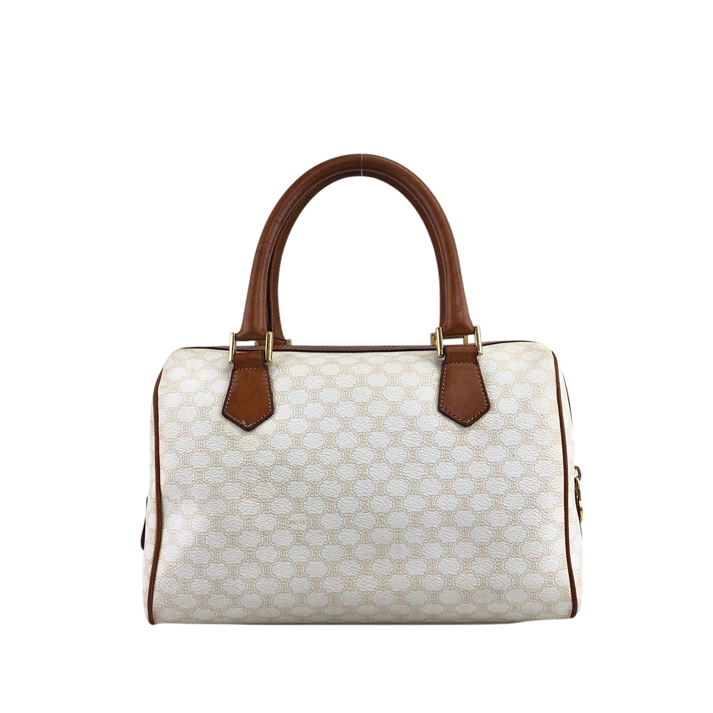 CELINE Macadam Blason Handbag Boston bag White Vintage ph8fuj