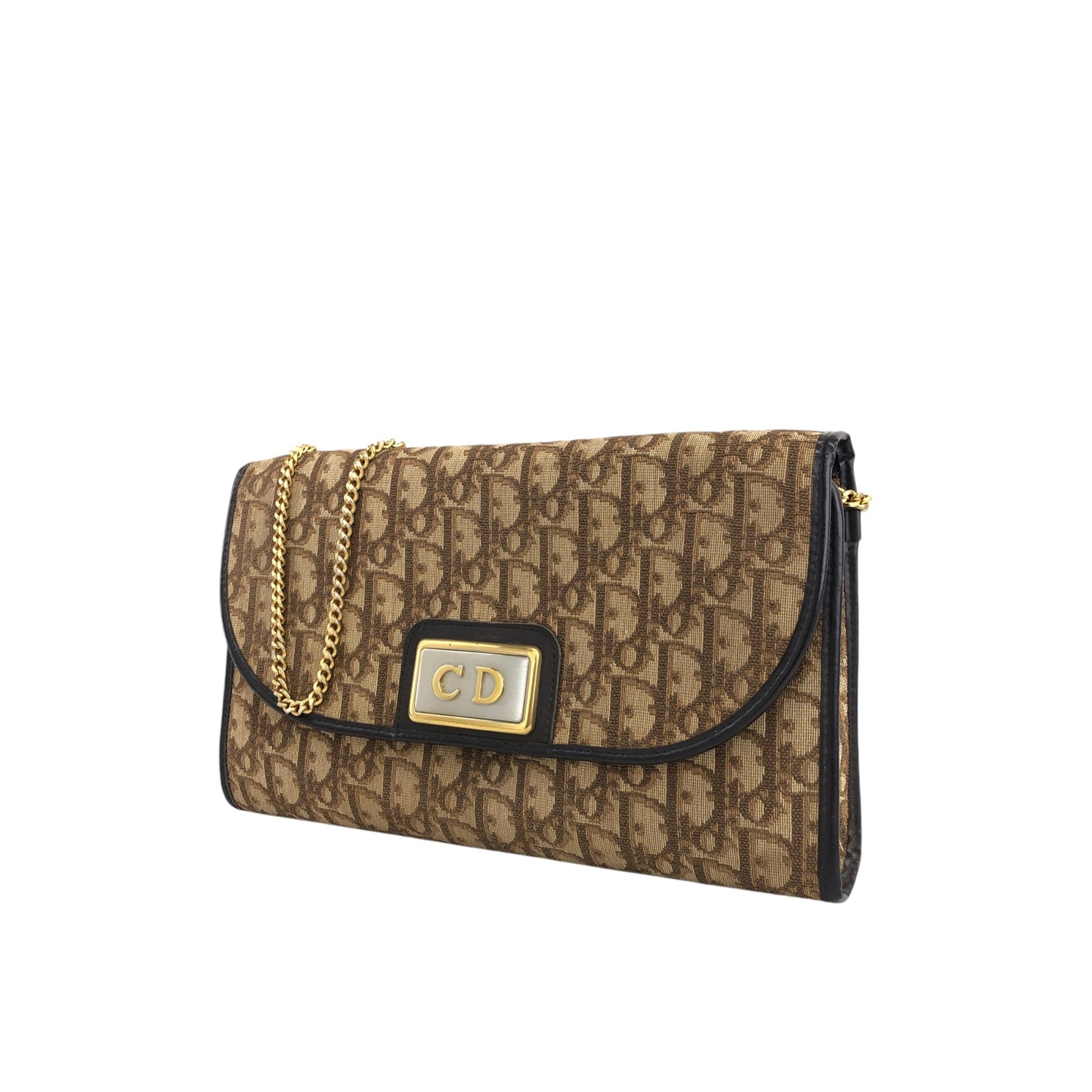 Christian Dior Trotter CD Logo 鏈條單肩包 棕色 復古 ctc6u5
