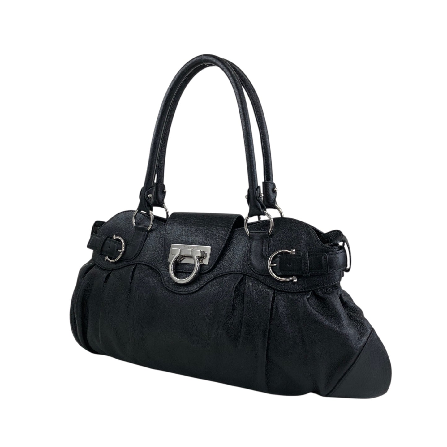 Salvatore Ferragamo Gancini Handbag Black Vintage igucky