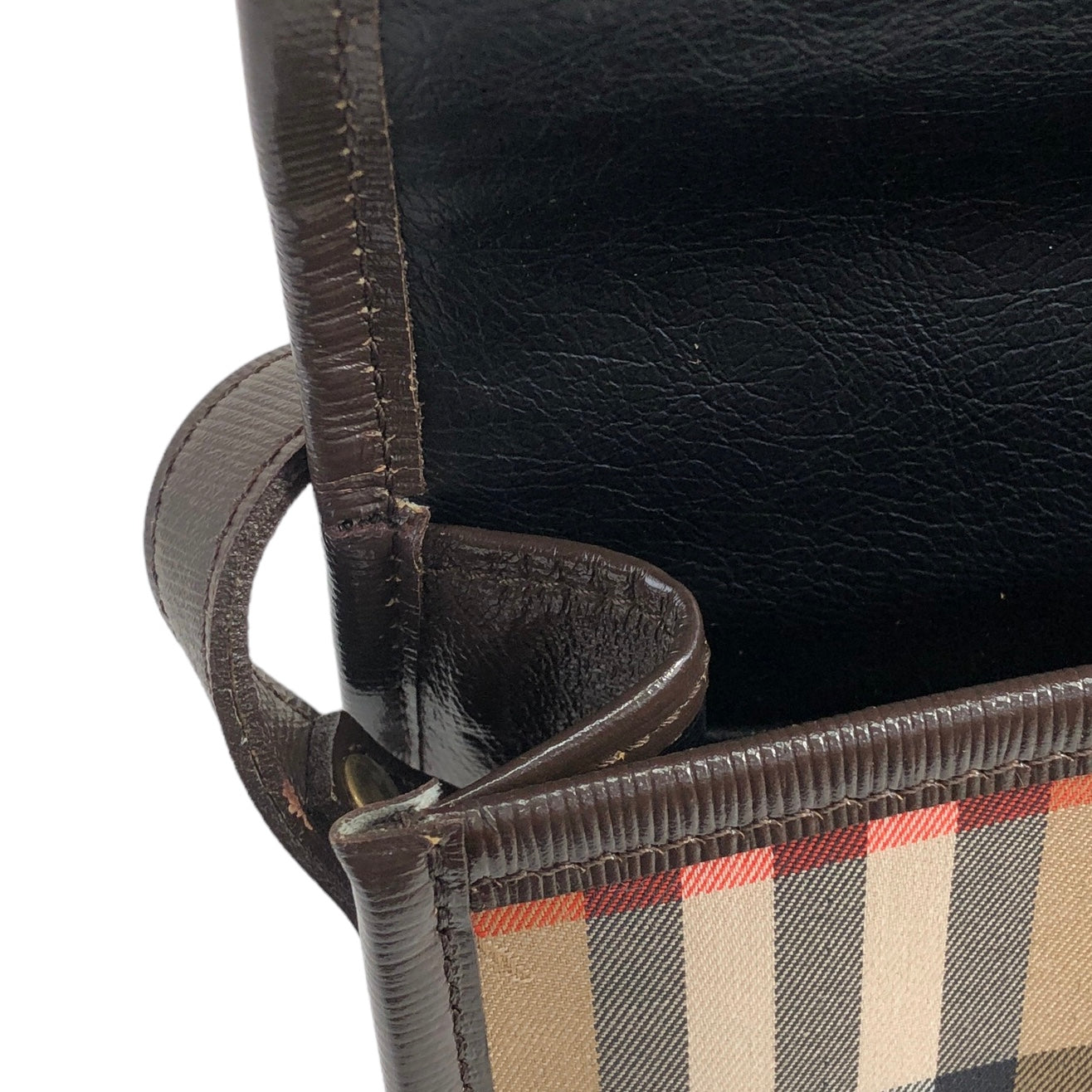 BURBERRY Classic Check Canvas Leather Shoulder bag Beige Brown Vintage sxruwc