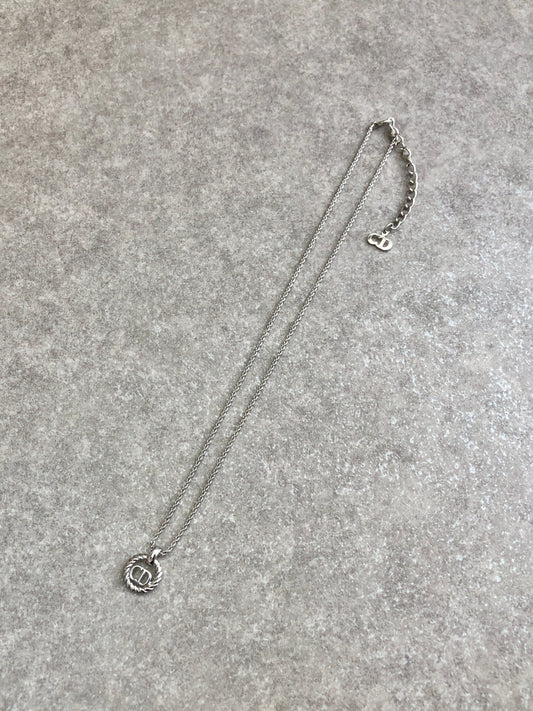 Christian Dior CD Logo Necklace Silver Vintage pshihx