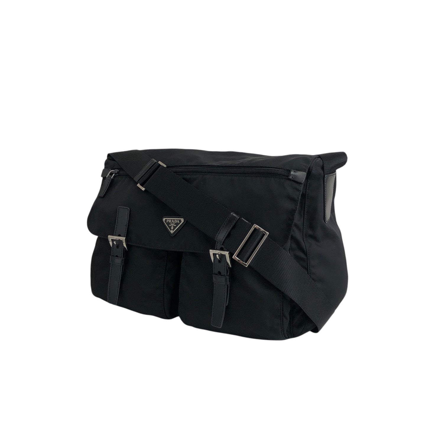 PRADA Triangle Logo Shoulder bag Black Vintage hyx77k