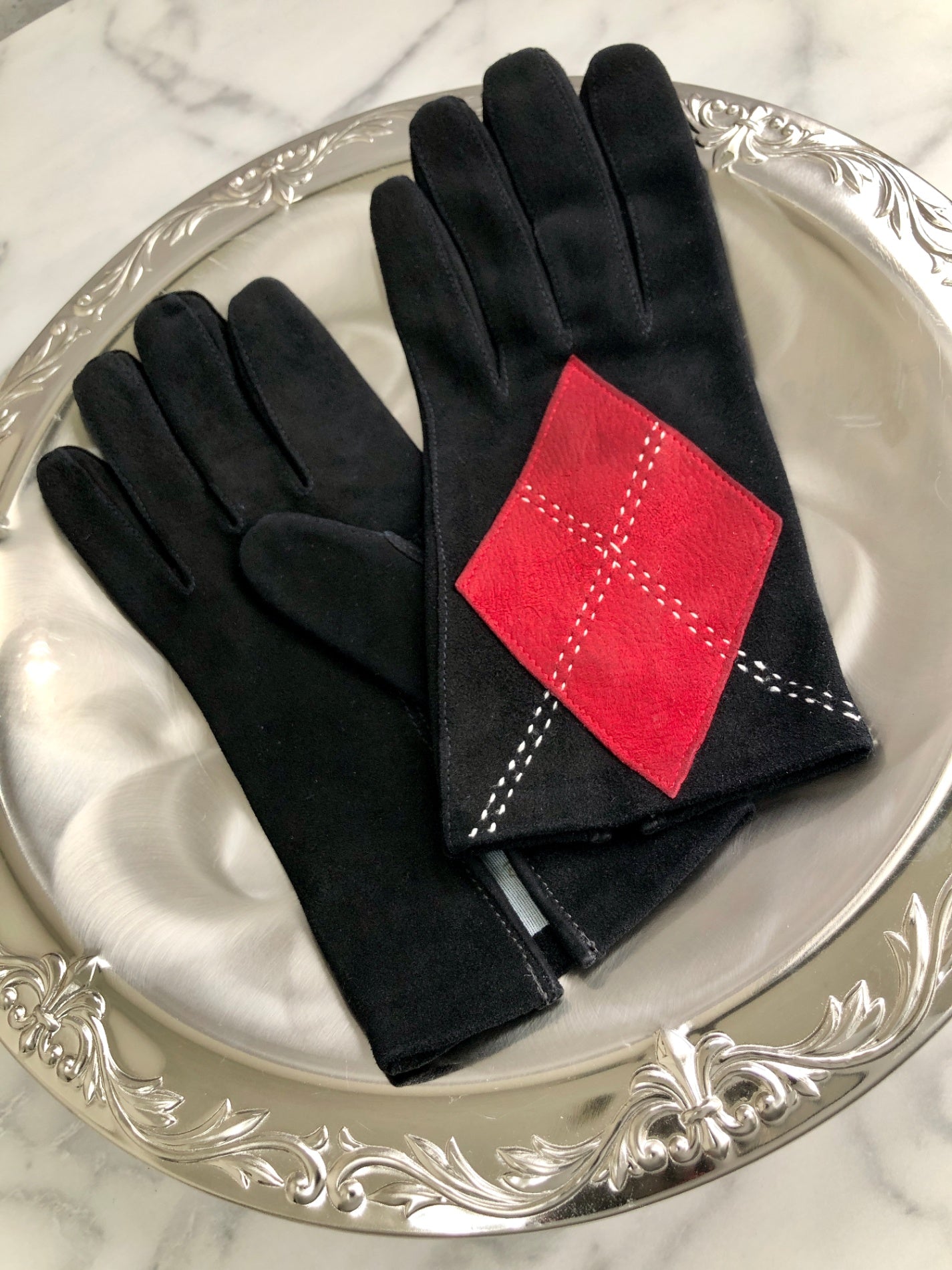 CELINE Argyle Gloves Black Vintage z77scn