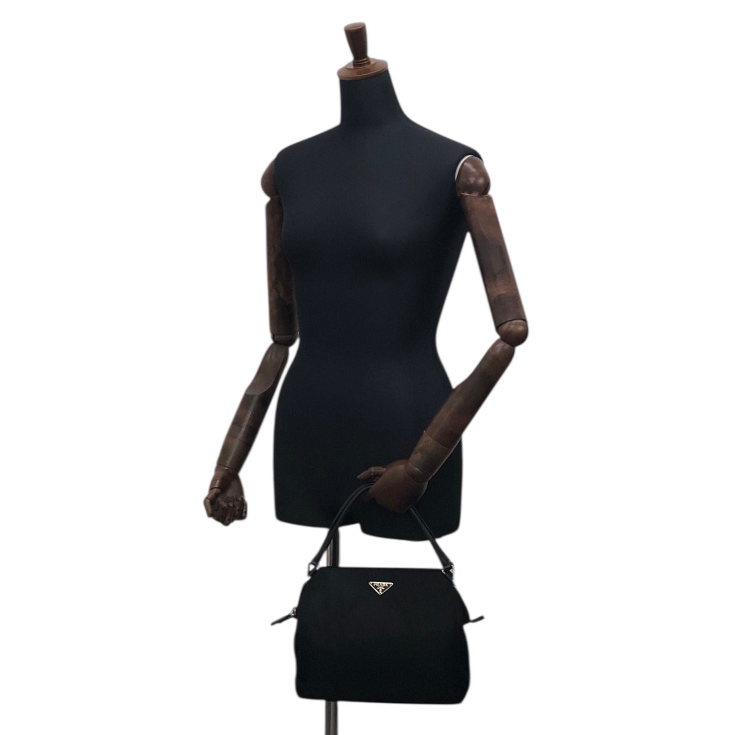 PRADA Tessuto Triangle Logo Handbag Black Vintage zzietj