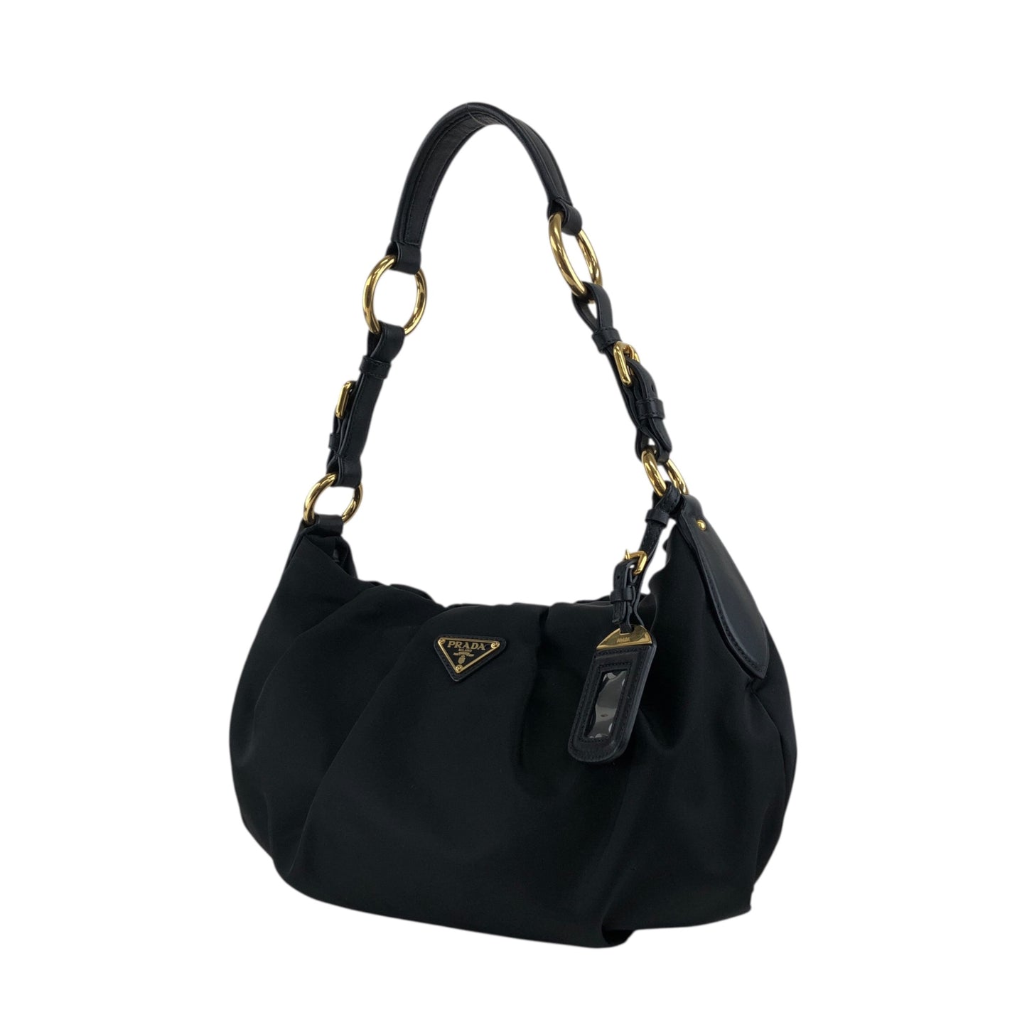 PRADA Tessuto Triangle Logo Shoulder bag Hobobag Black Vintage e3vera