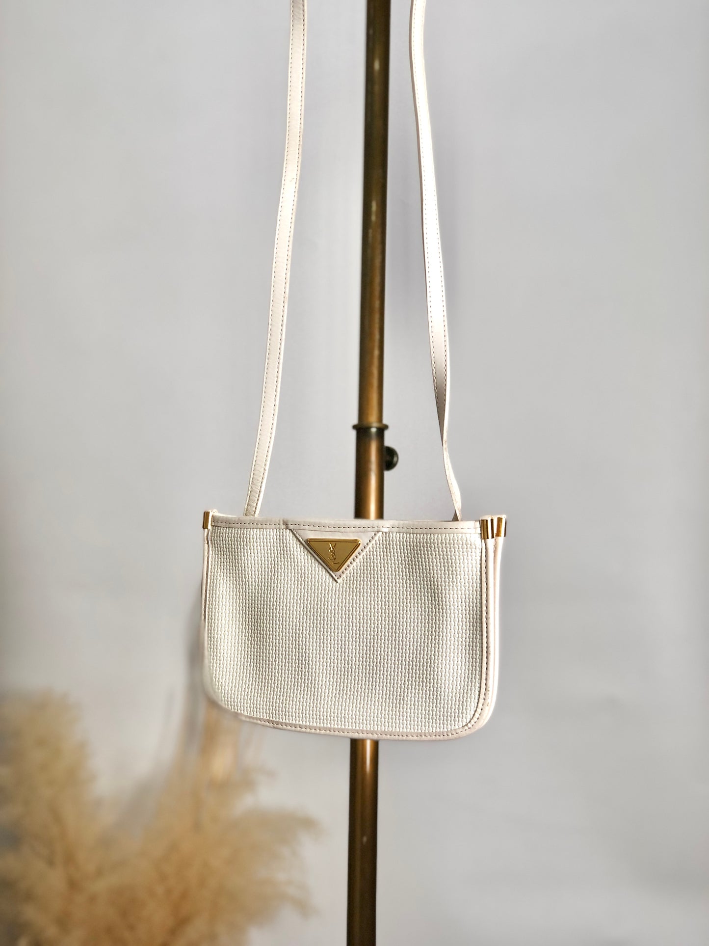 Yves Saint Laurent YSL 標誌單肩包白色復古 k55nev