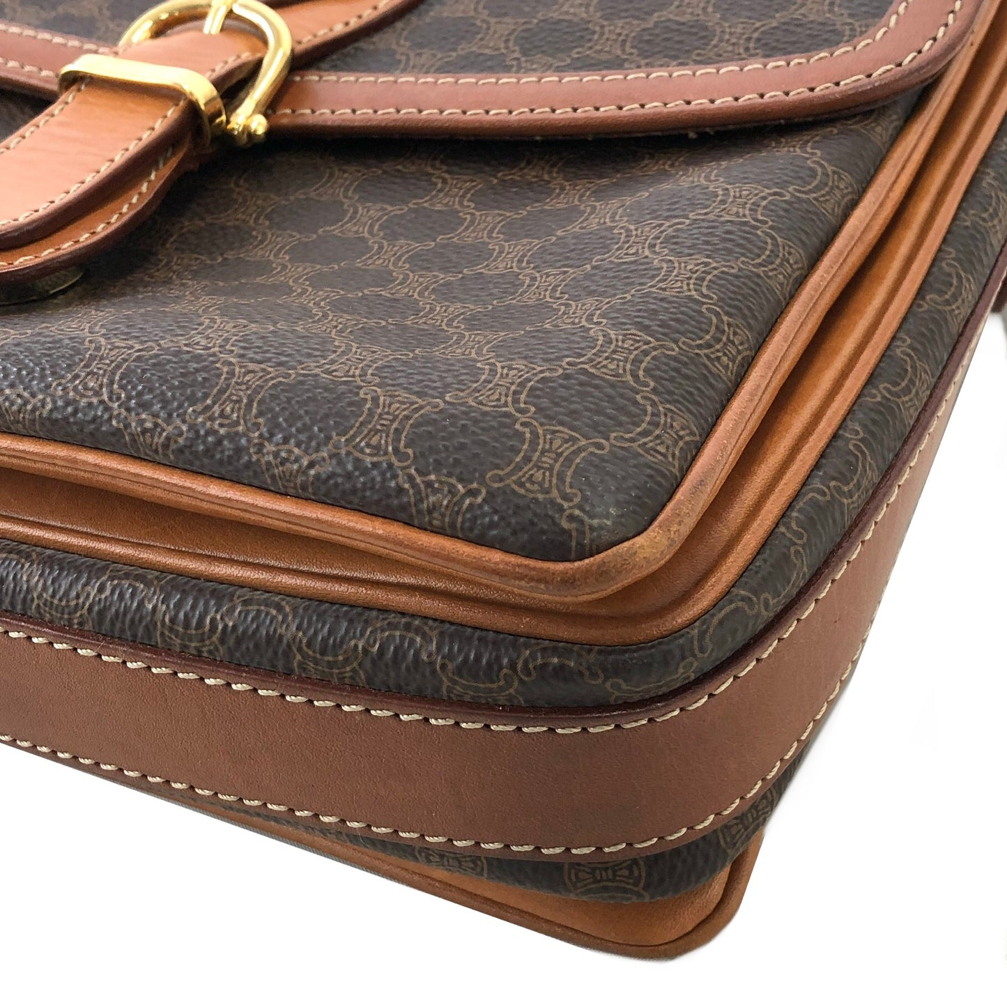 CELINE Macadam Blason Front Buckle Shoulder bag Brown Vintage cju27m