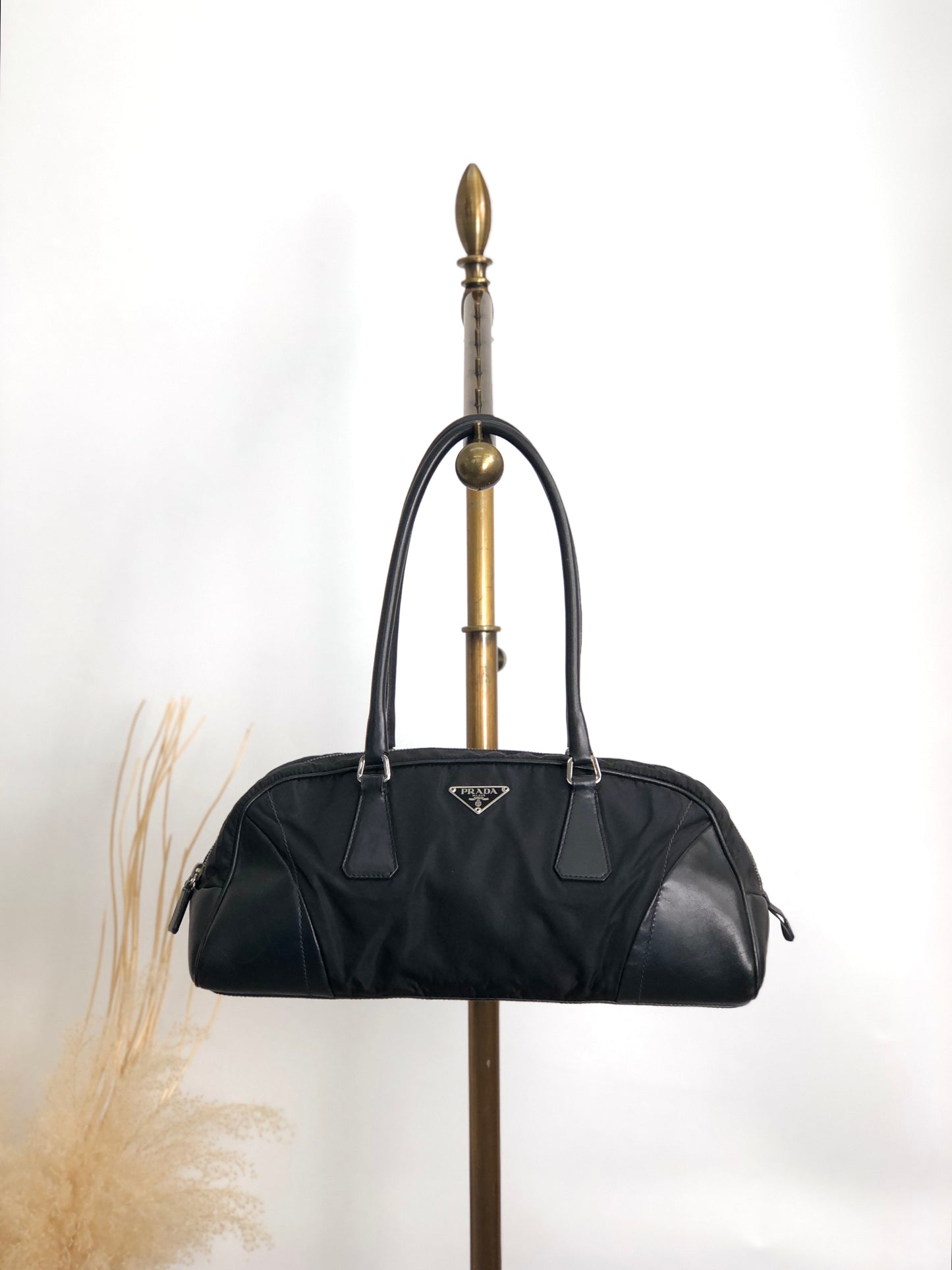 PRADA Triangle Logo Handbag Small Boston bag Black Vintage dhv4zr