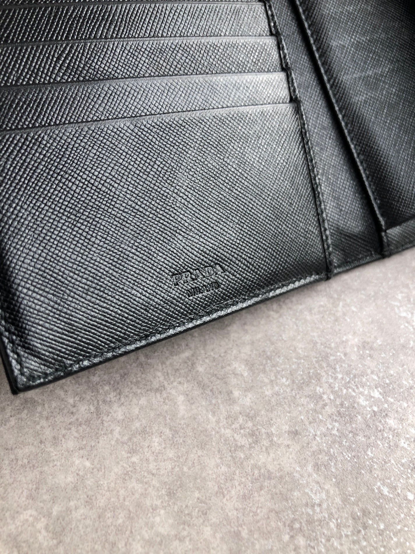 PRADA Triangle Logo Folded Wallet Black Vintage s2heh6