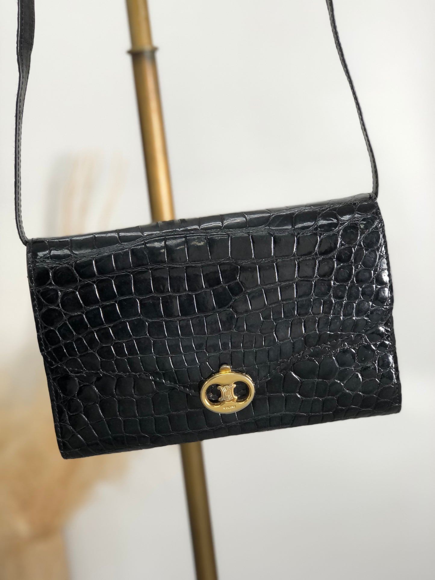 CELINE Triomphe Shoulder bag Black Vintage pedgvn
