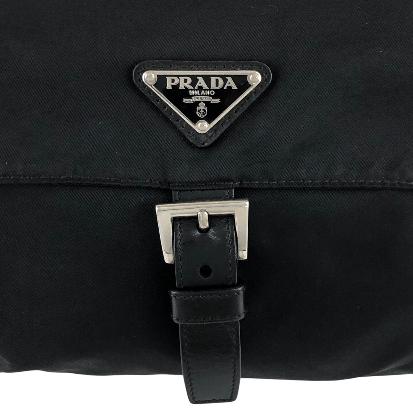 PRADA Triangle Logo Front Buckle Shoulder bag Black Vintage 7bcgft