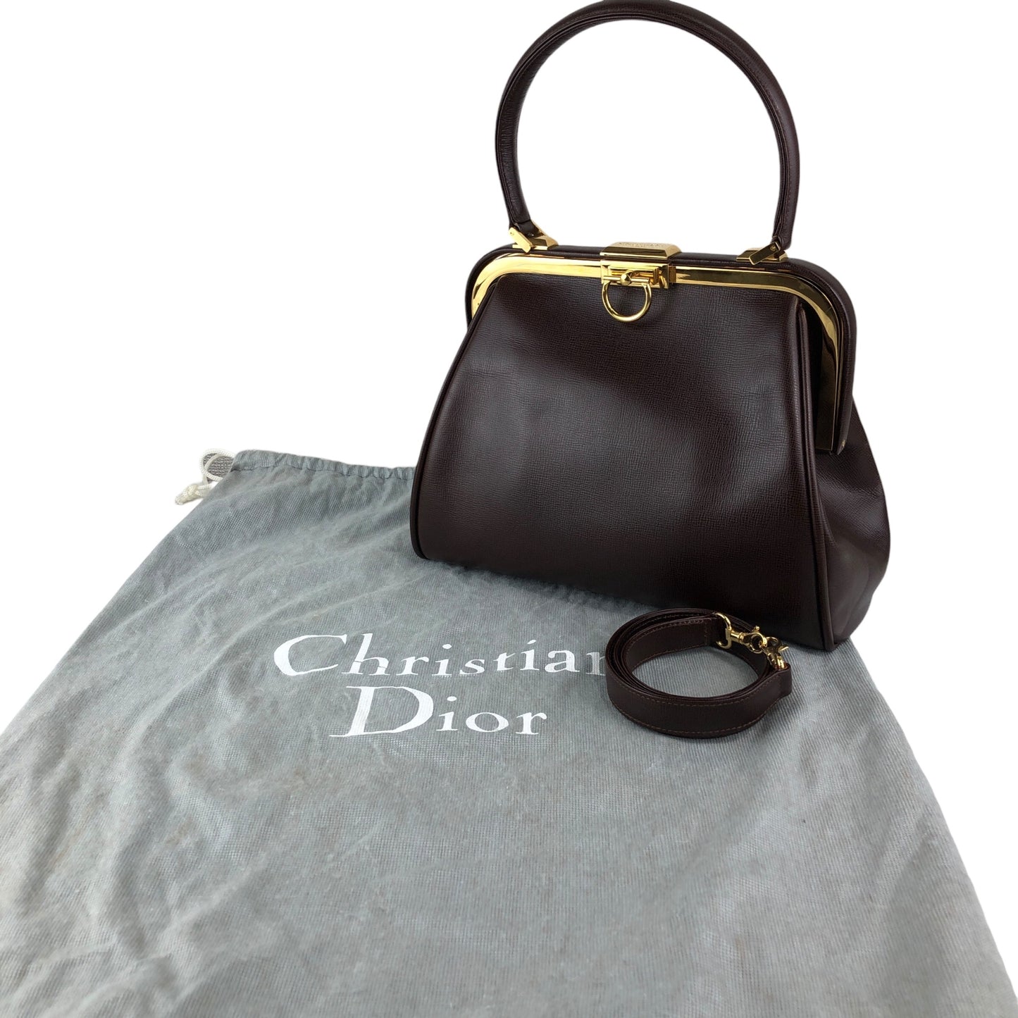 Christian Dior Gancini Metal Clasp Two-way Handbag Shoulder bag Brown Vintage pzns32