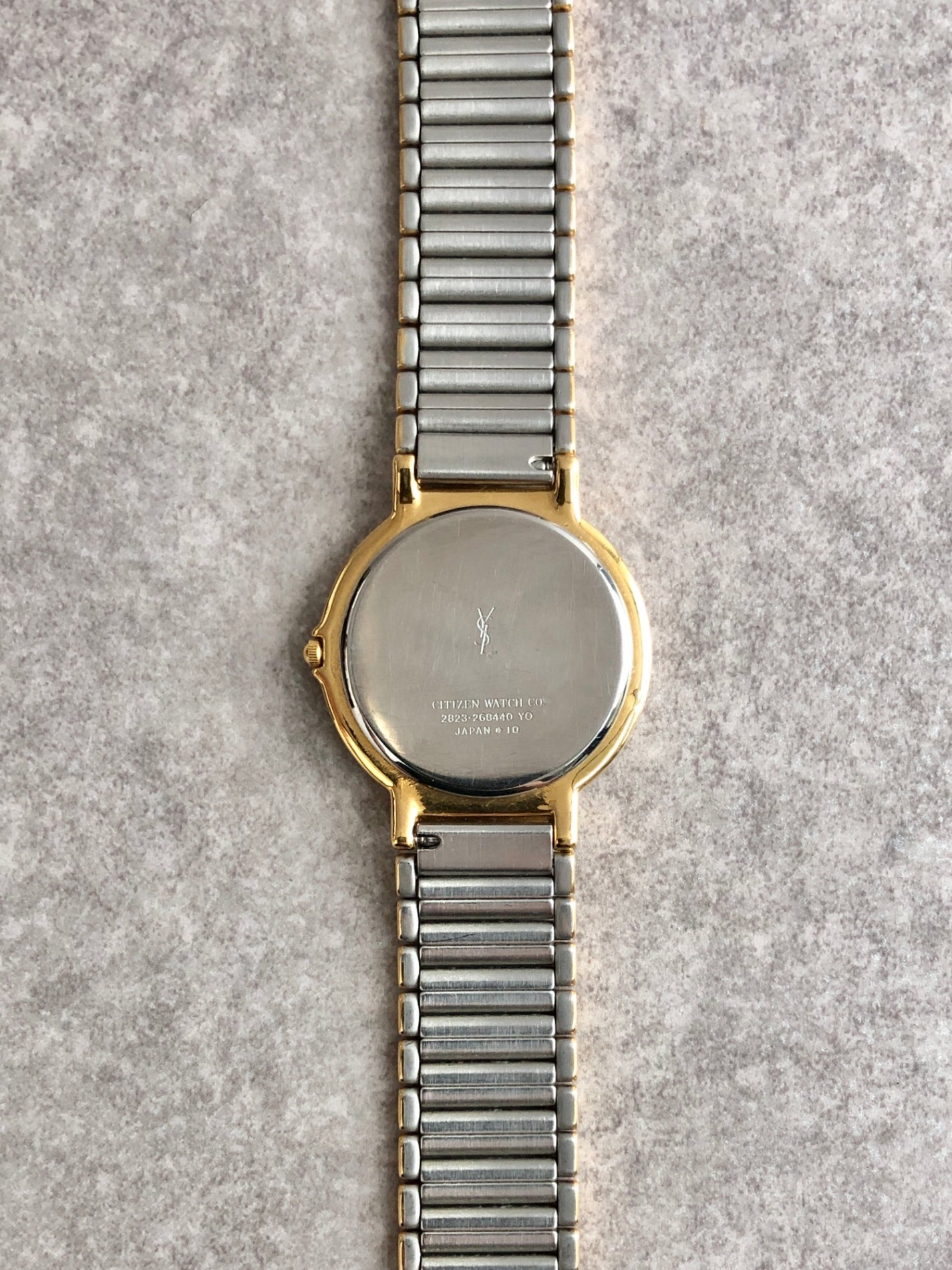 Yves Saint Laurent YSL Logo Quartz Watch Silver×Gold Vintage yyi2d7