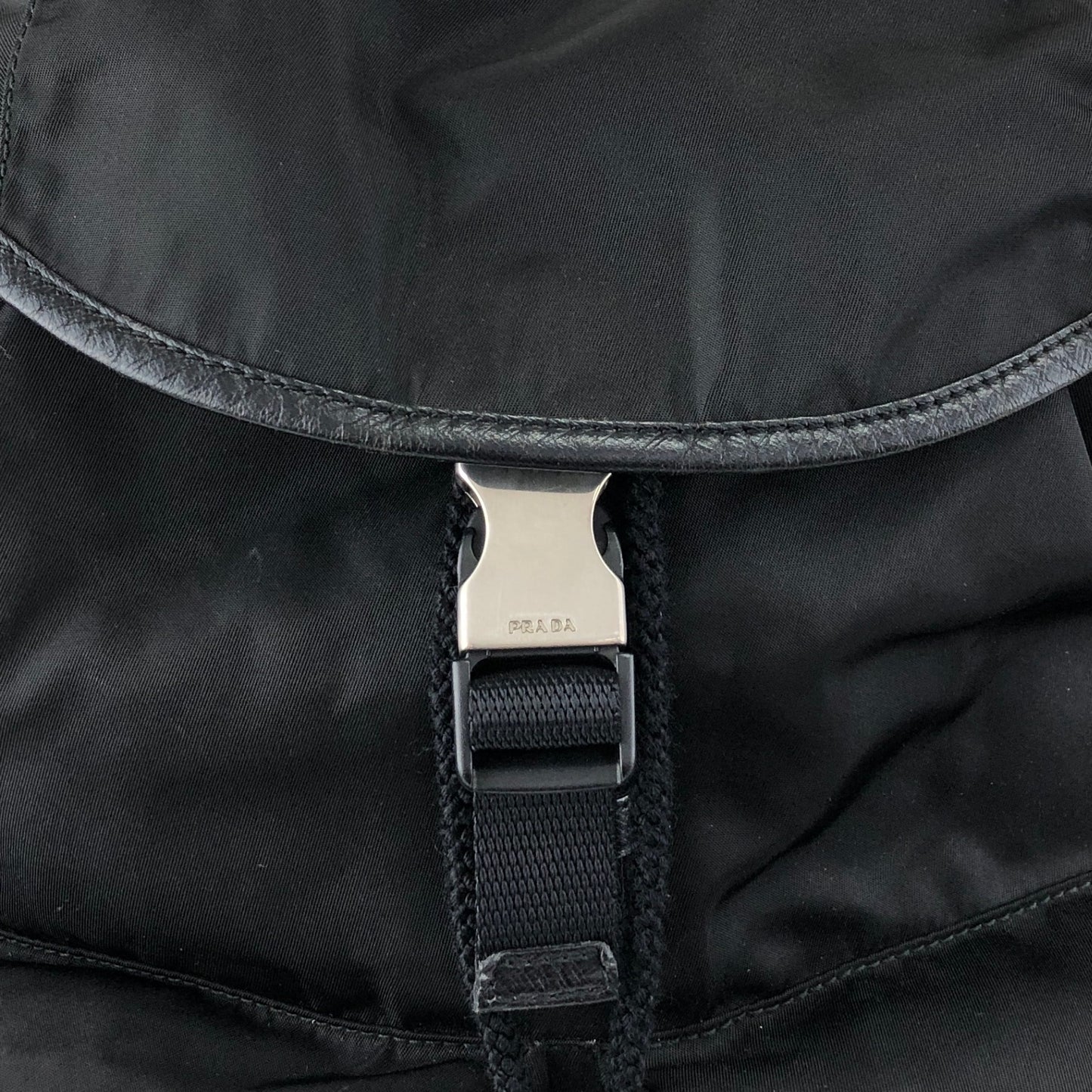 PRADA Tessuto Triangle Logo Front Buckle Backpack Black Vintage pyct8y