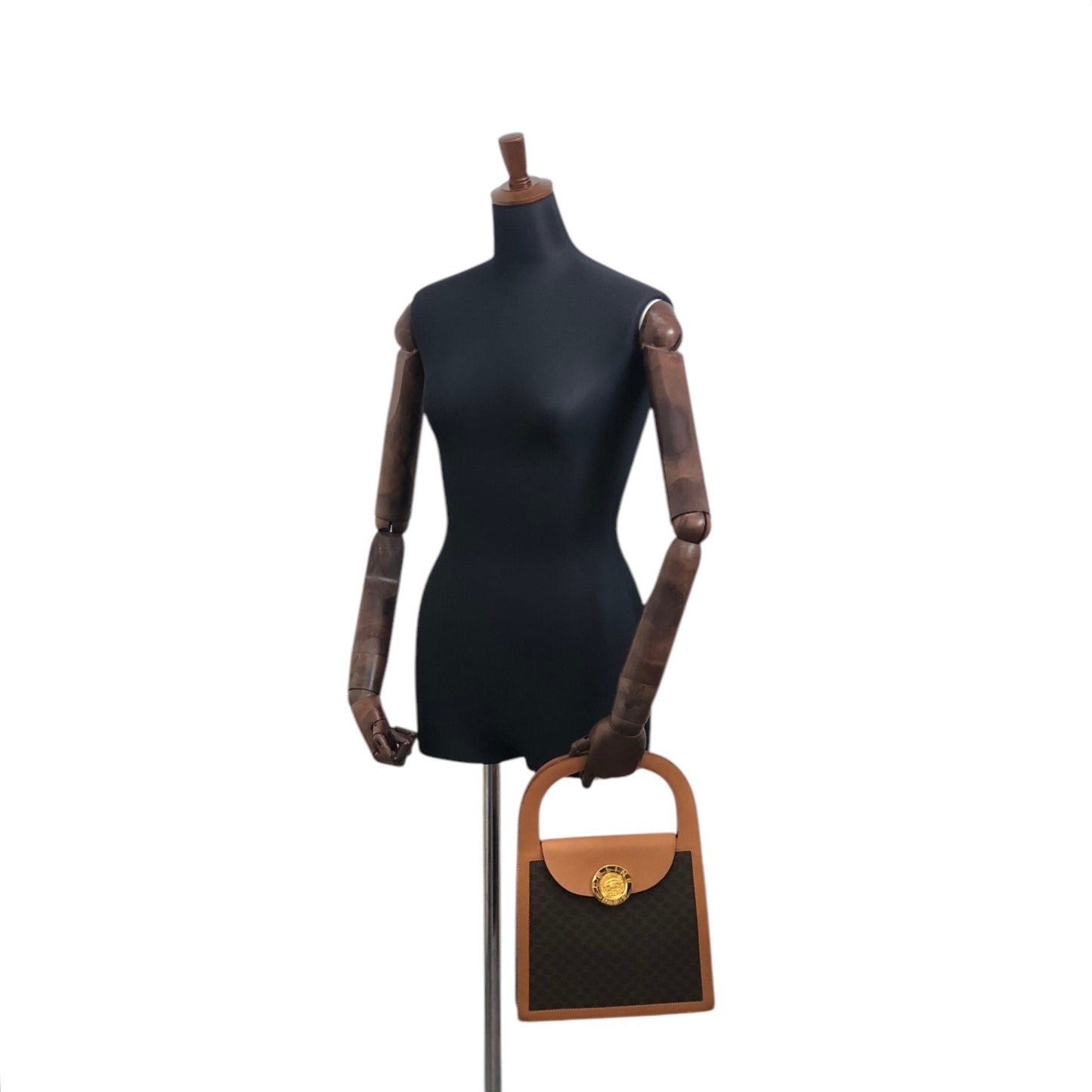 CELINE Macadam Medal Motif Handbag Brown Vintage gkav3f