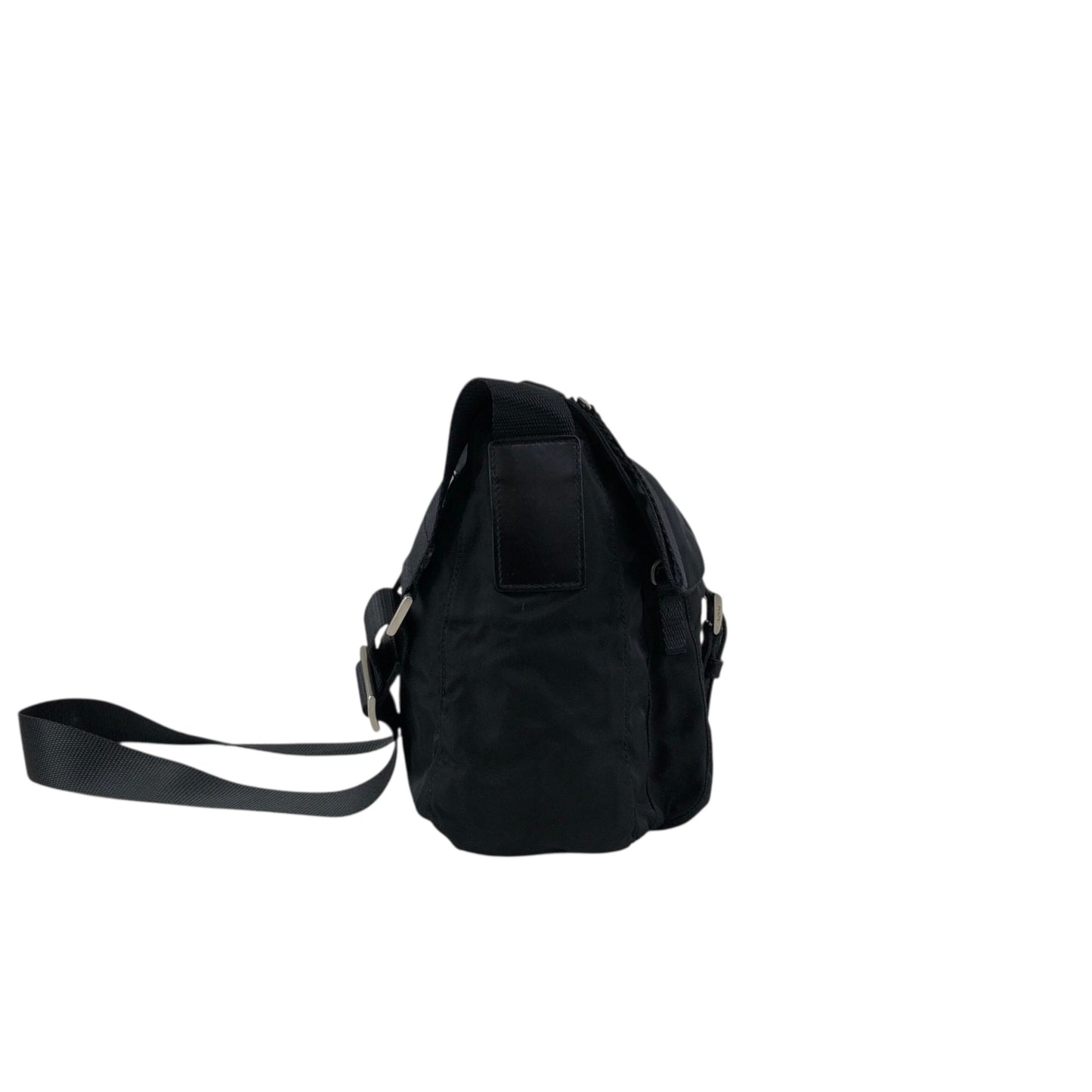 PRADA Tessuto Triangle Logo Front Buckle Shoulder bag Black Vintage g8uwx8