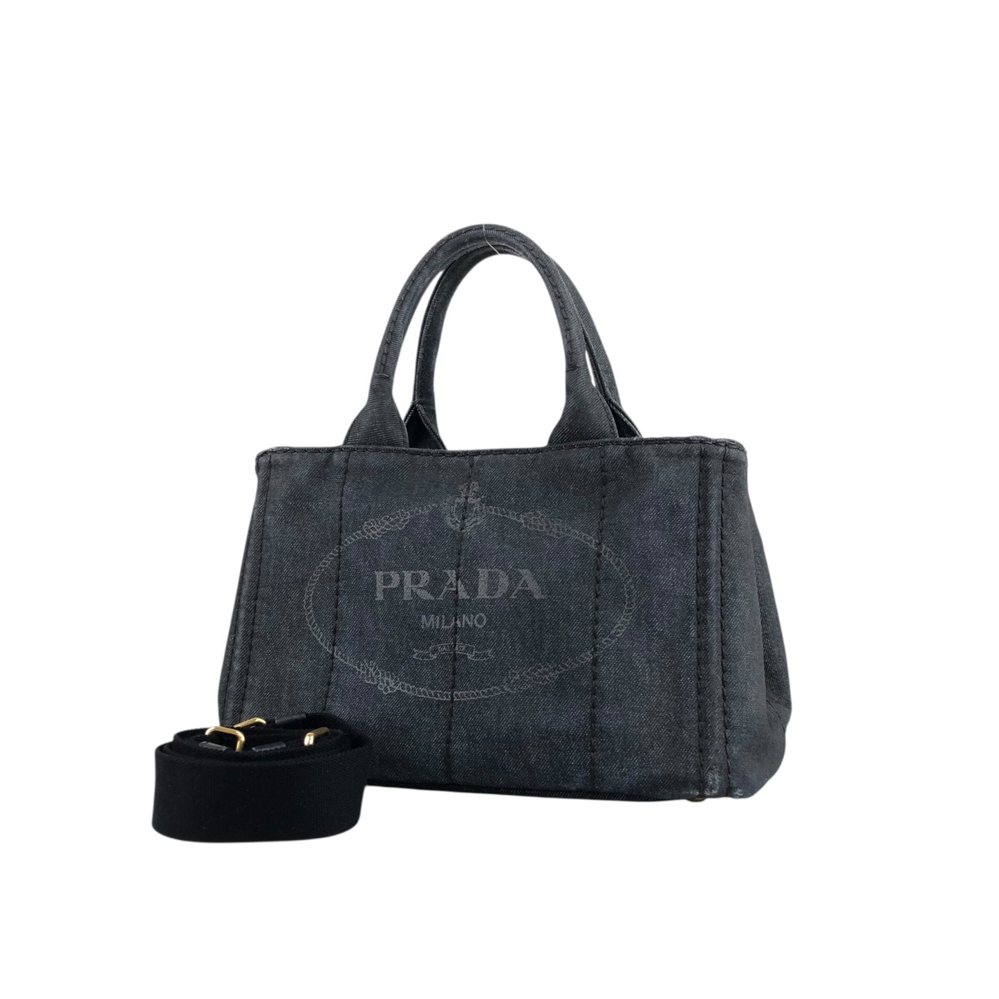 PRADA Canapa Two-way Handbag Shoulder bag Black Vintage ngejs5