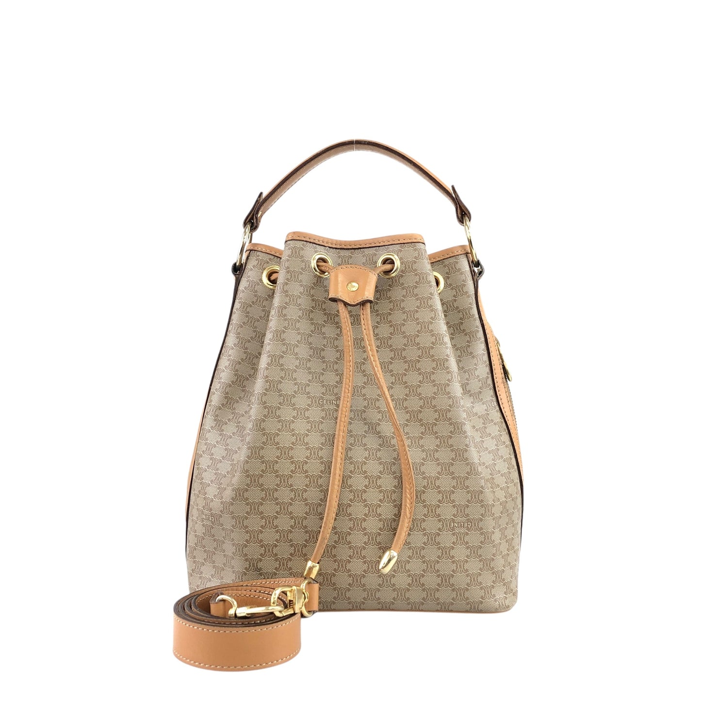 CELINE Macadam Two-way Drawstring Handbag Shoulder bag Beige Vintage jtr86n